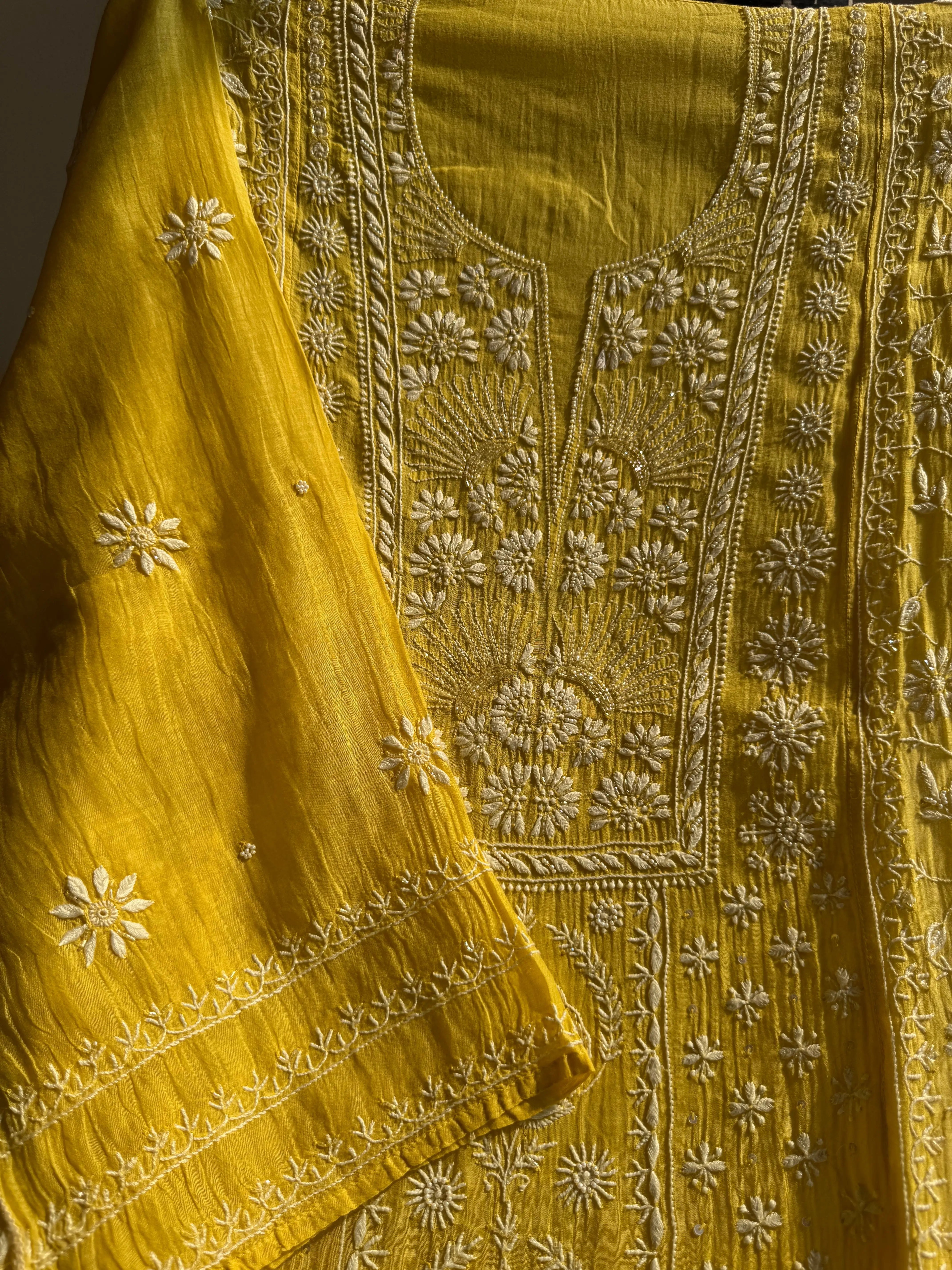 Mul Chanderi Chikankari Anarkali - Yellow ARIAA CHIKANKARI