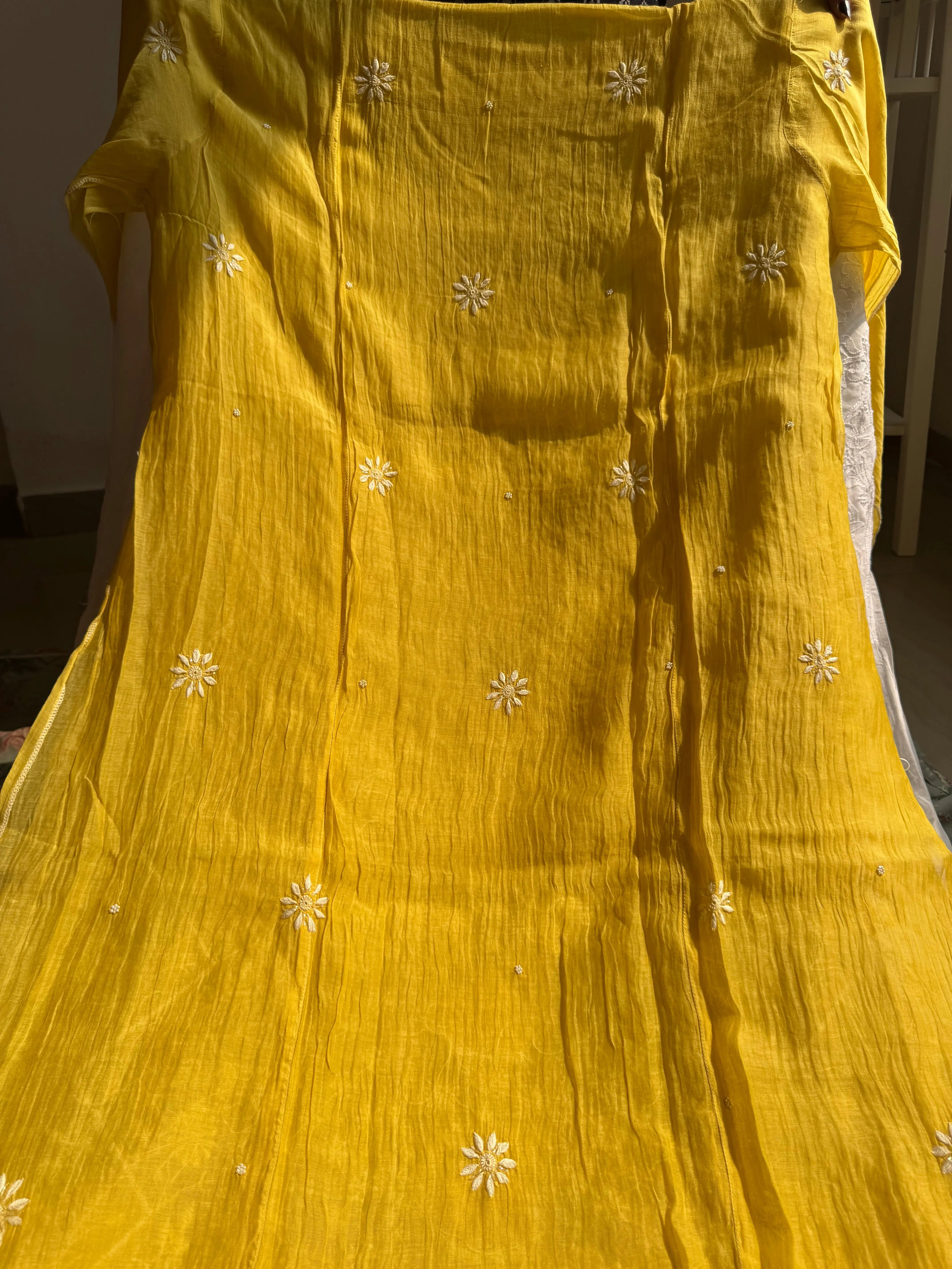 Mul Chanderi Chikankari Anarkali - Yellow ARIAA CHIKANKARI