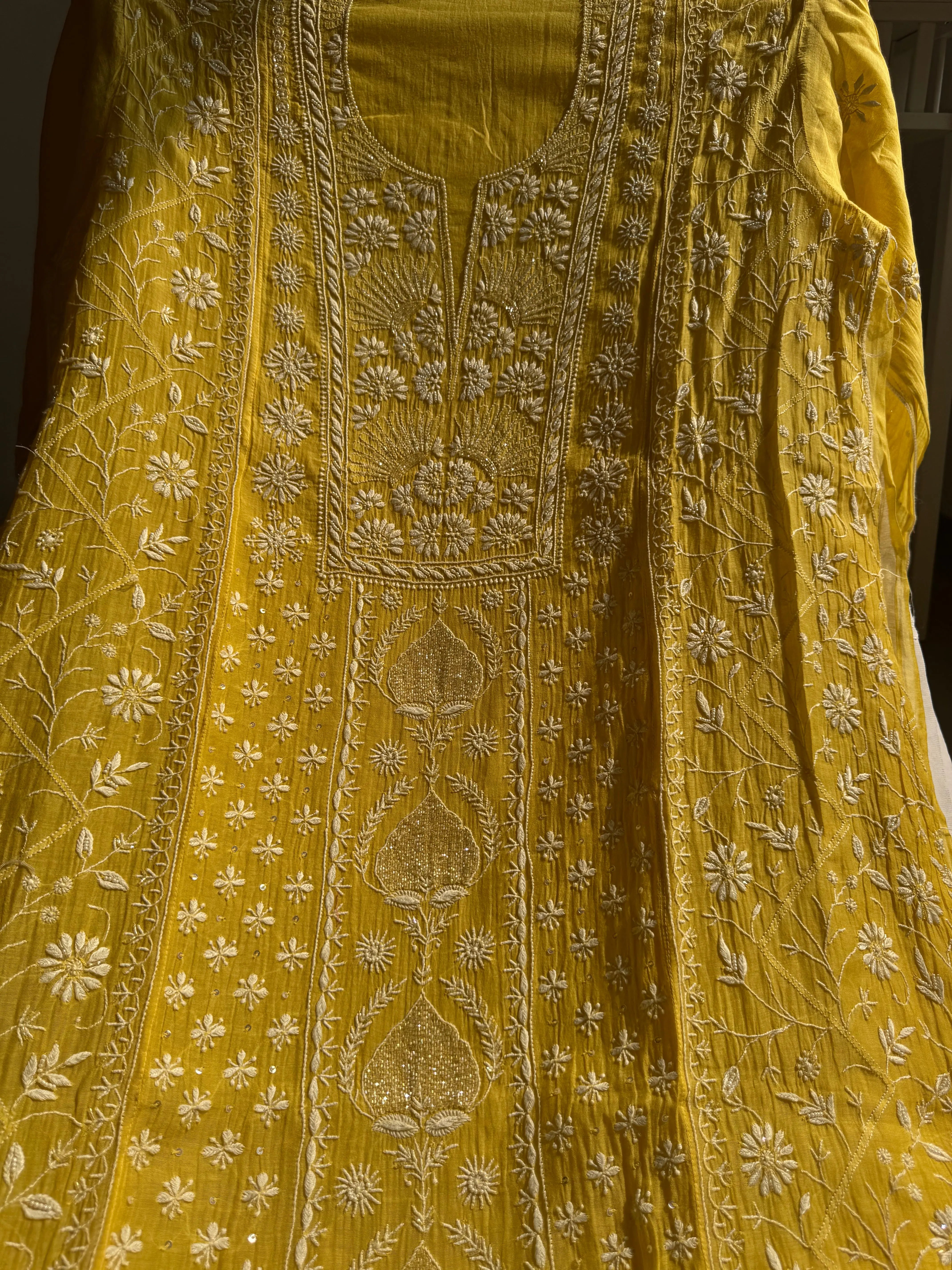 Mul Chanderi Chikankari Anarkali - Yellow ARIAA CHIKANKARI