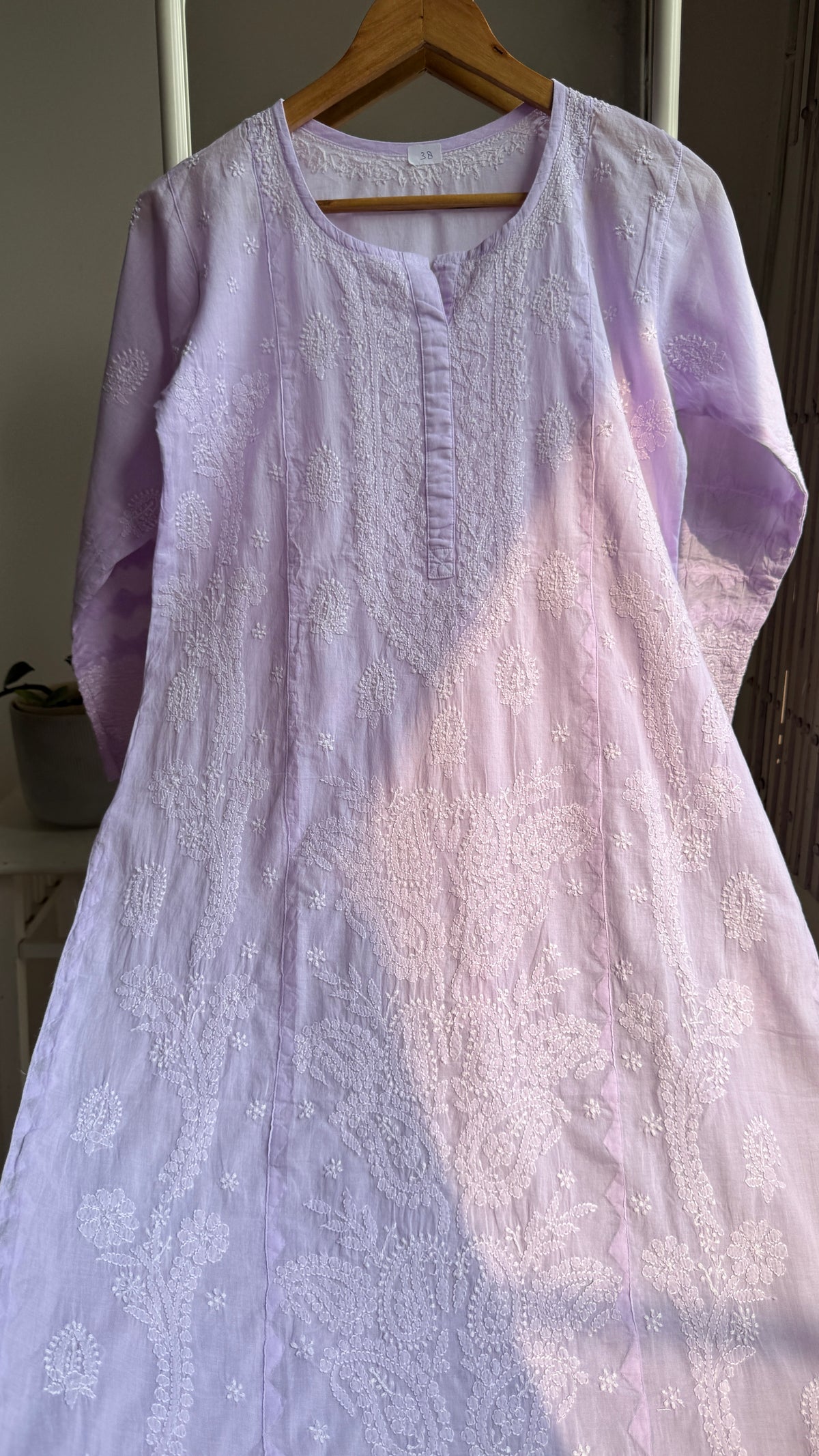 Mul Cotton Chikankari Kurti with white thread work - Lilac - Fiza Collection