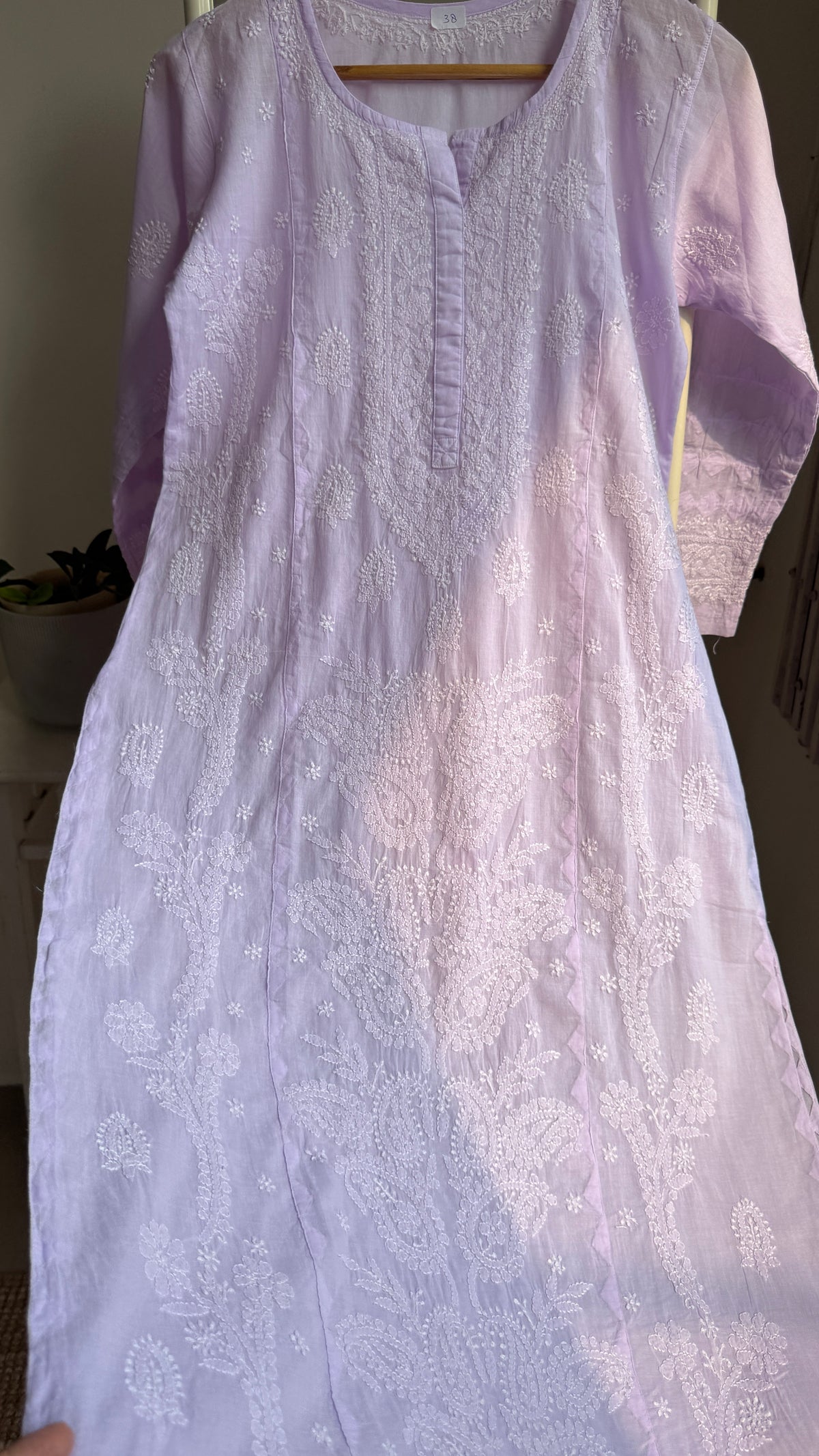 Mul Cotton Chikankari Kurti with white thread work - Lilac - Fiza Collection