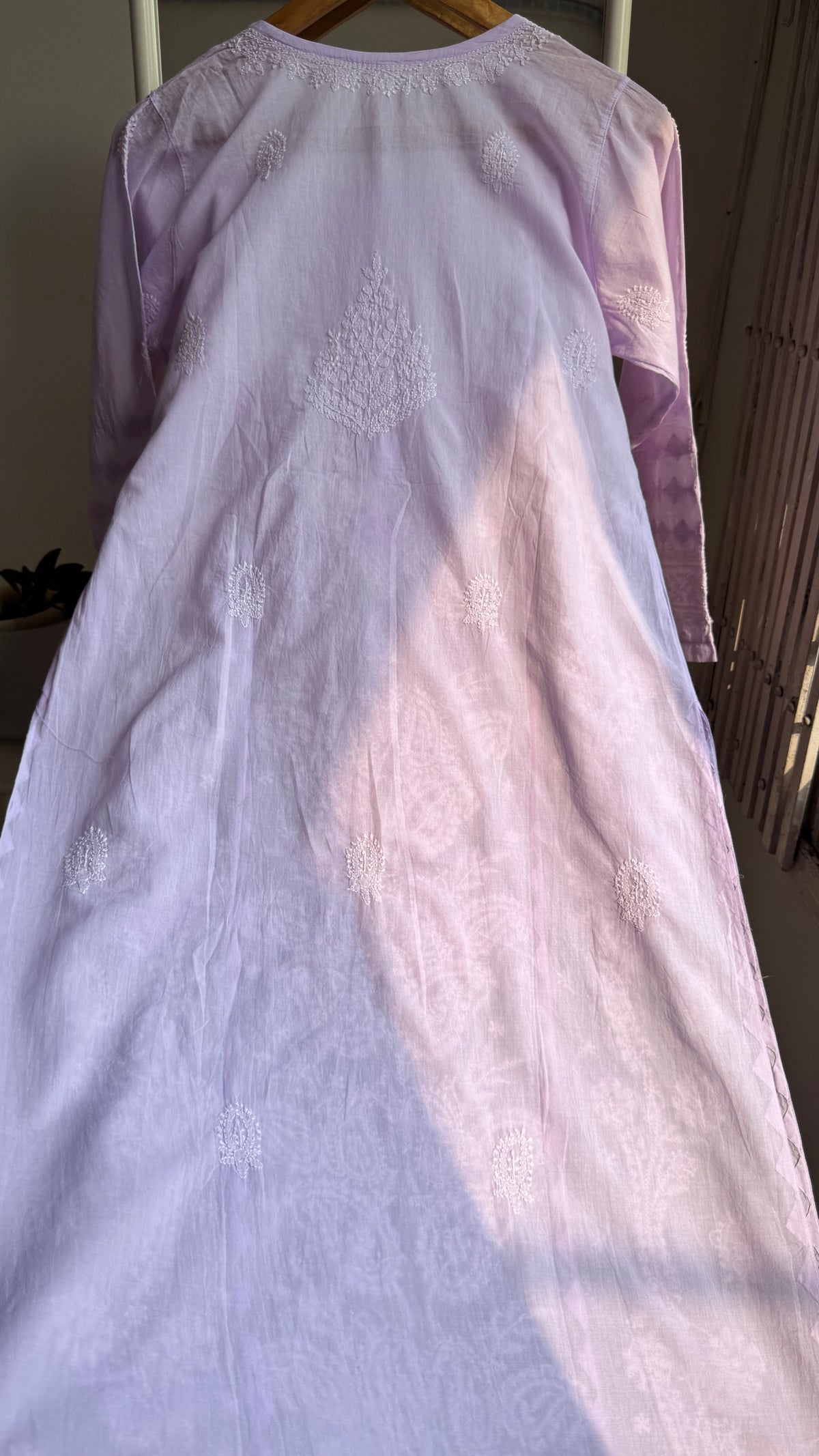 Mul Cotton Chikankari Kurti with white thread work - Lilac - Fiza Collection