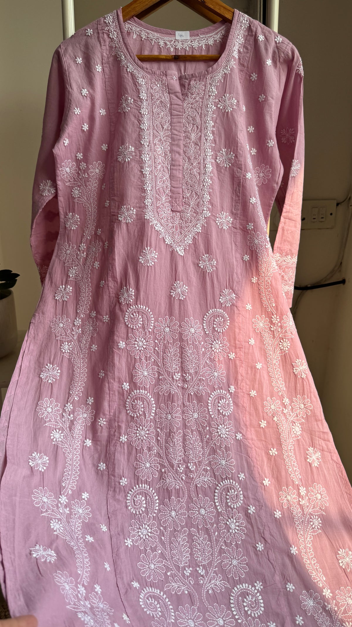 Mul Cotton Chikankari Kurti with white thread work - Mauve Pink - Fiza Collection