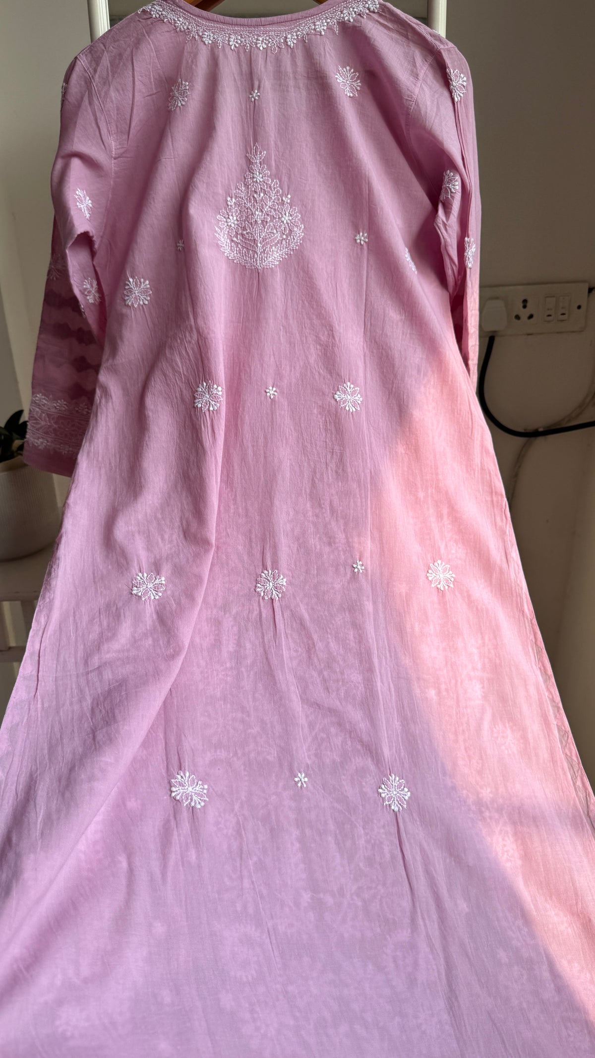 Mul Cotton Chikankari Kurti with white thread work - Mauve Pink - Fiza Collection
