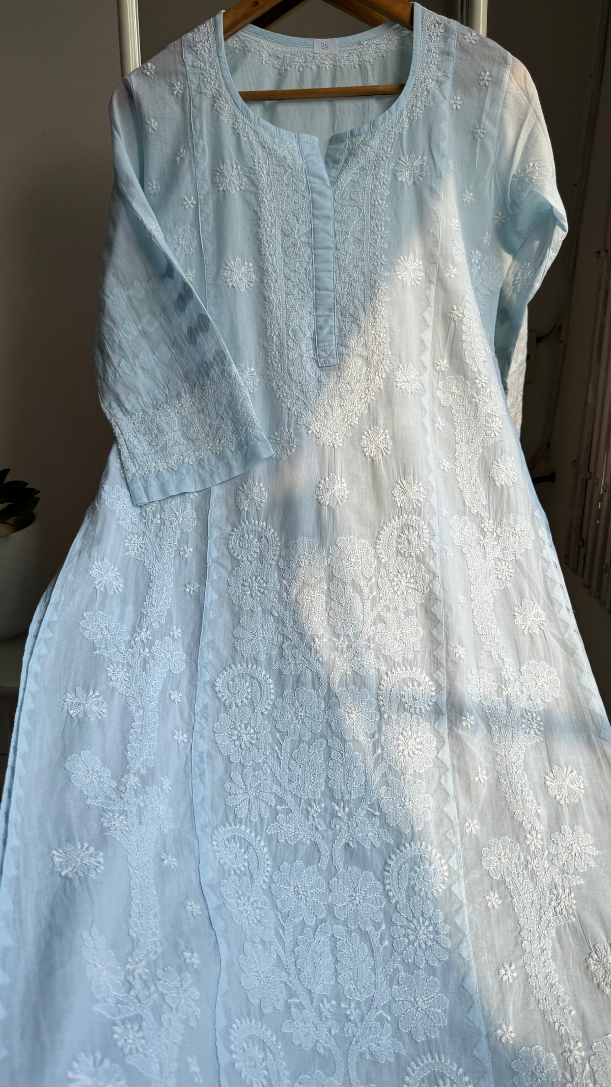 Mul Cotton Chikankari Kurti with white thread work - Blue - Fiza Collection