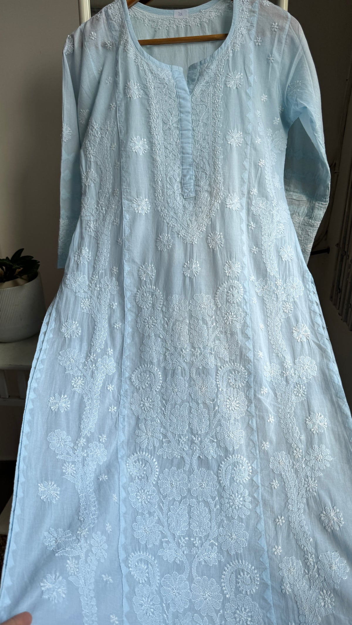 Mul Cotton Chikankari Kurti with white thread work - Blue - Fiza Collection