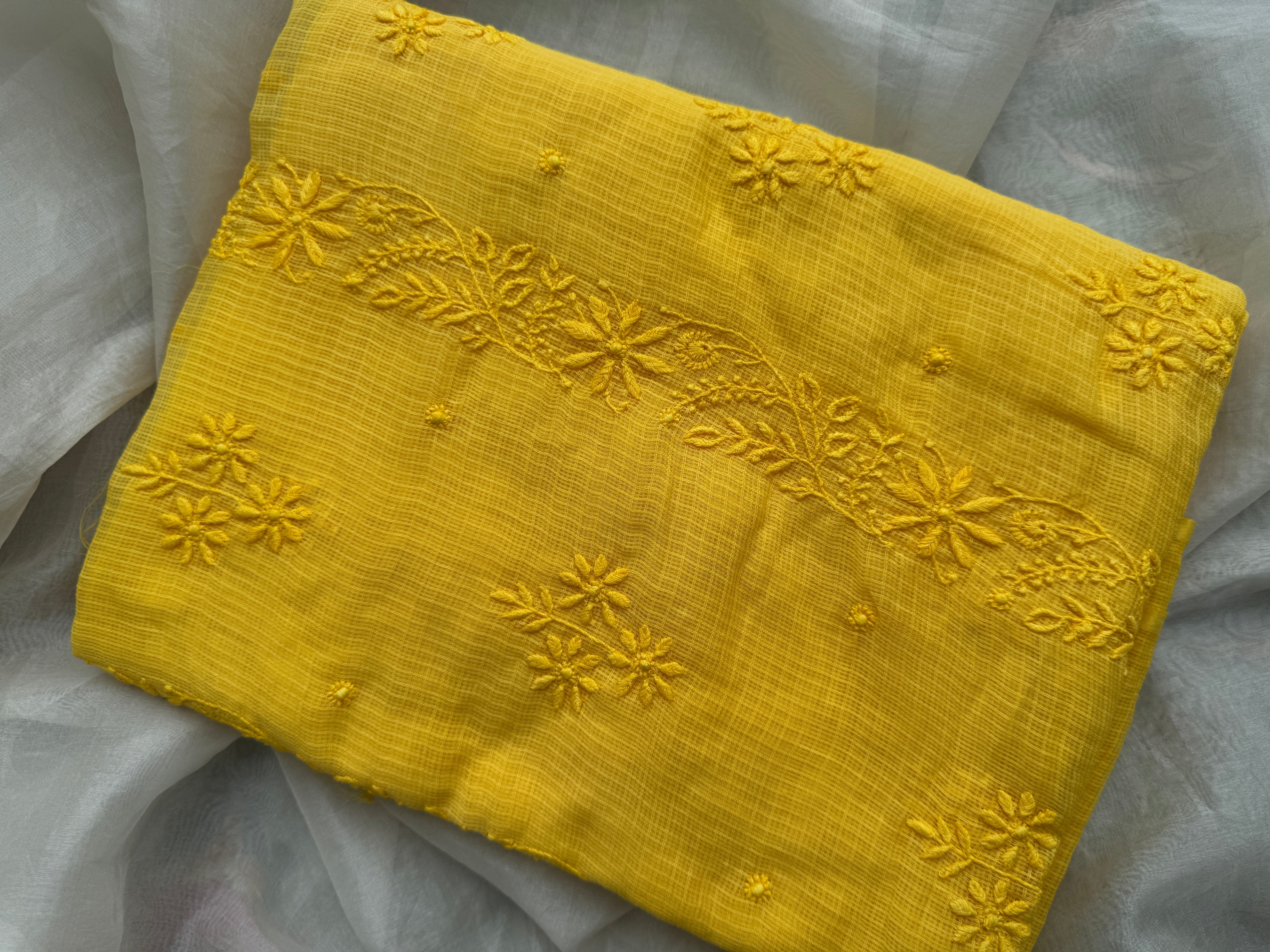 Kota Length with Dupatta - Yellow ARIAA CHIKANKARI