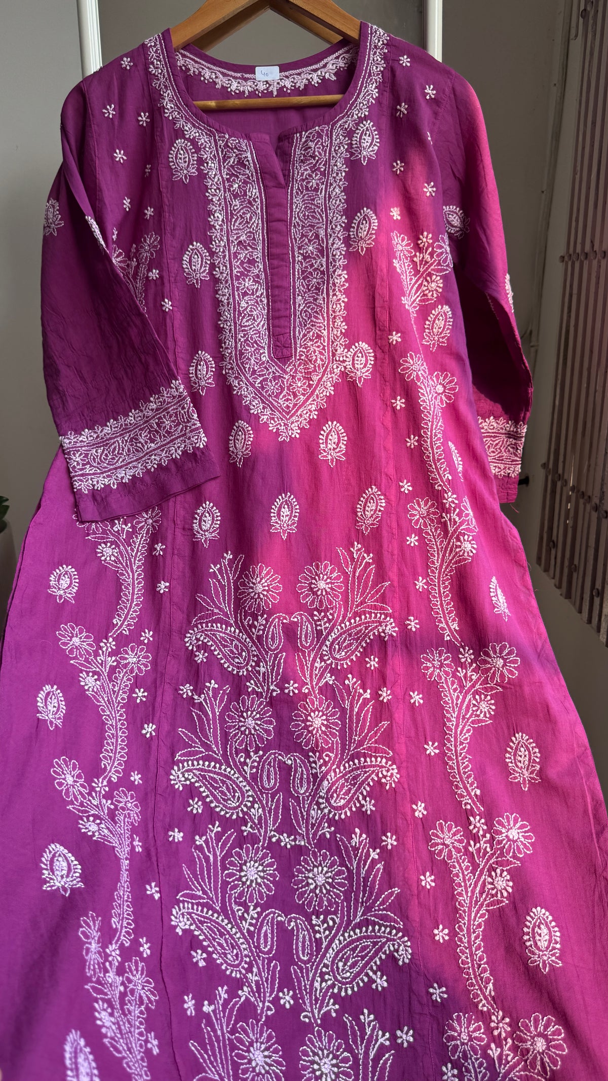 Mul Cotton Chikankari Kurti with white thread work - Berry Pink - Fiza Collection