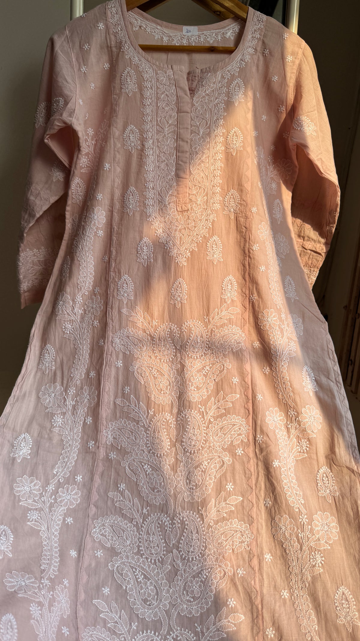 Mul Cotton Chikankari Kurti with white thread work - Pale Pink - Fiza Collection
