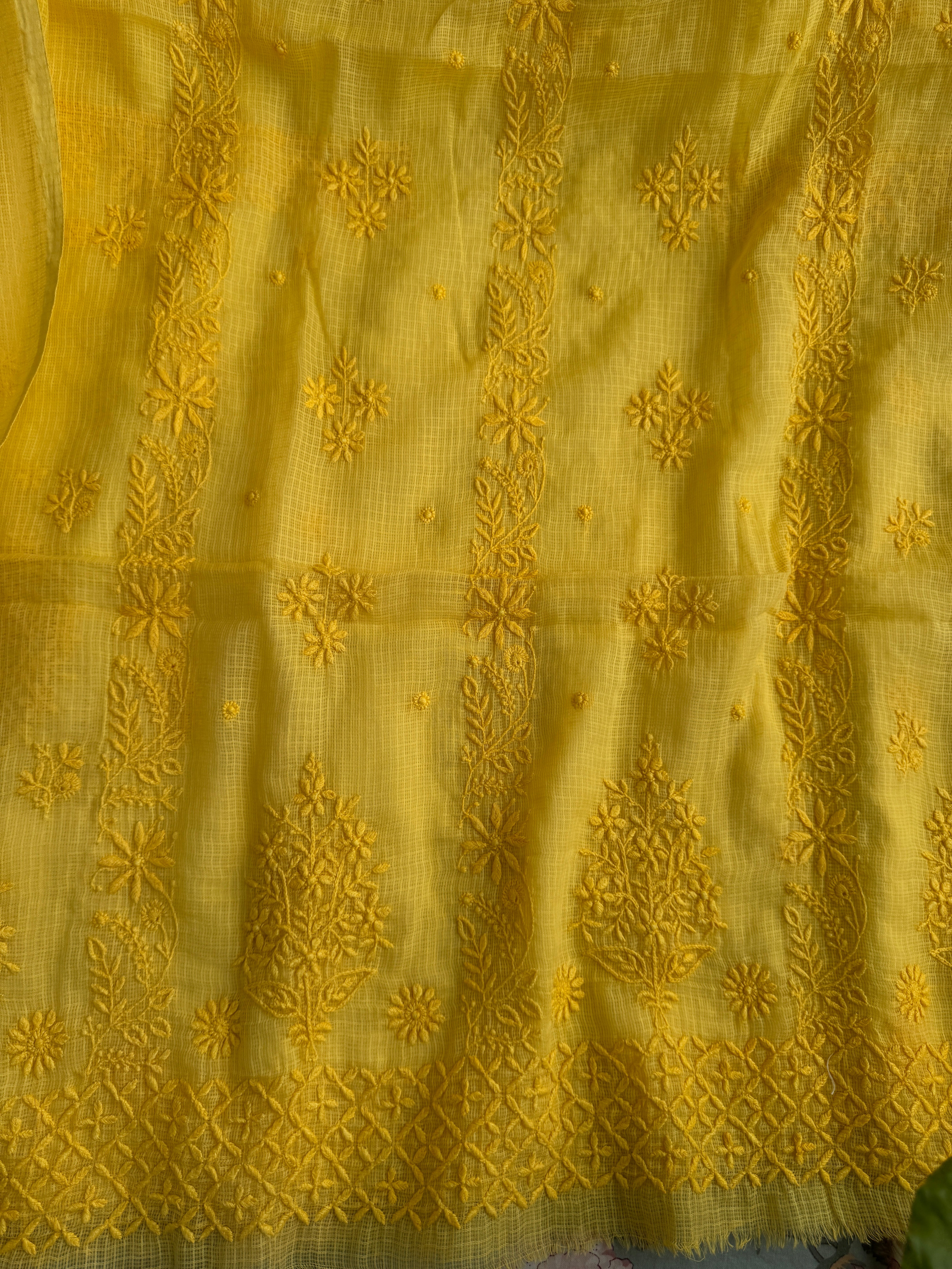 Kota Length with Dupatta - Yellow ARIAA CHIKANKARI