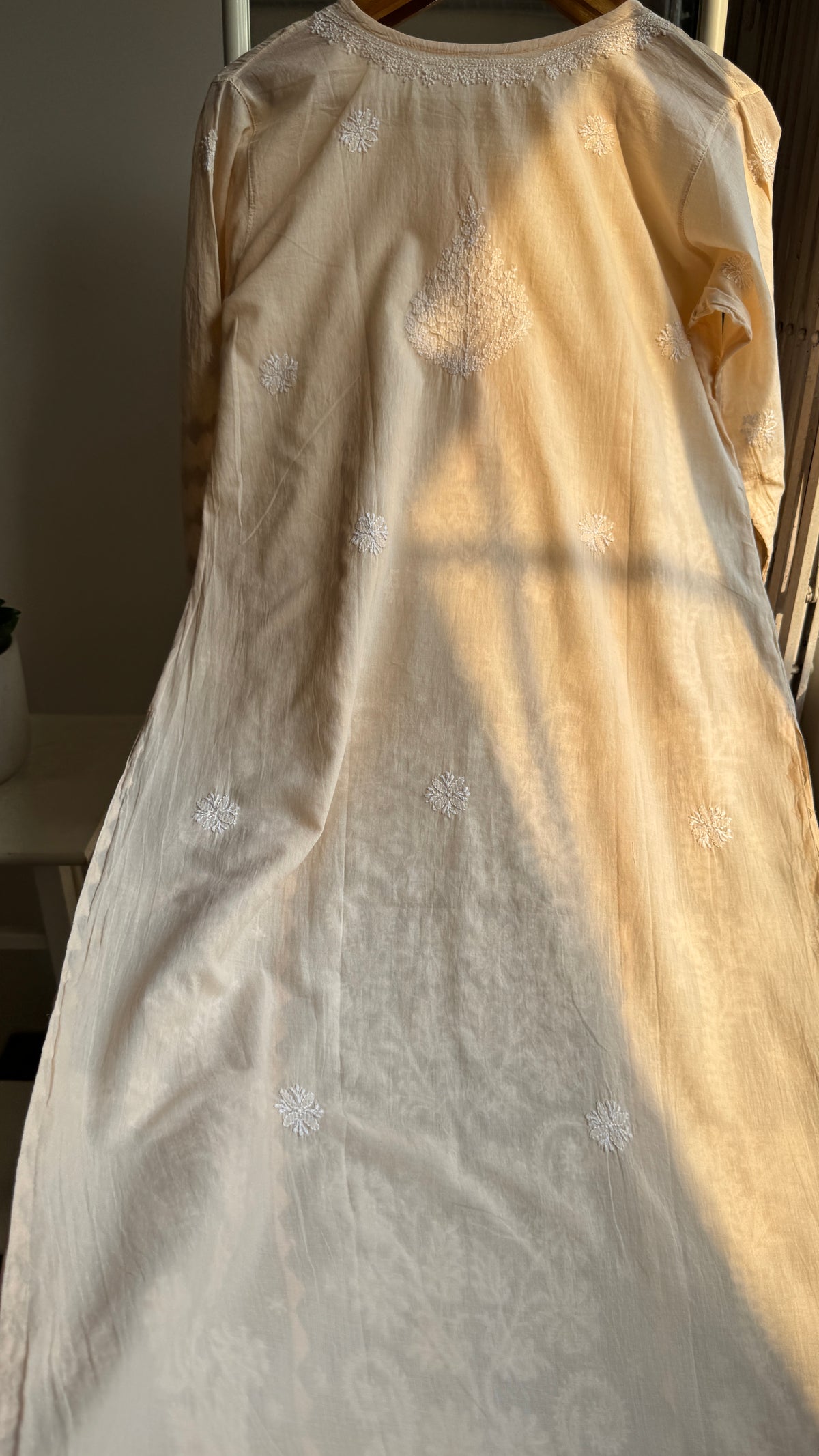 Mul Cotton Chikankari Kurti with white thread work - Cream - Fiza Collection