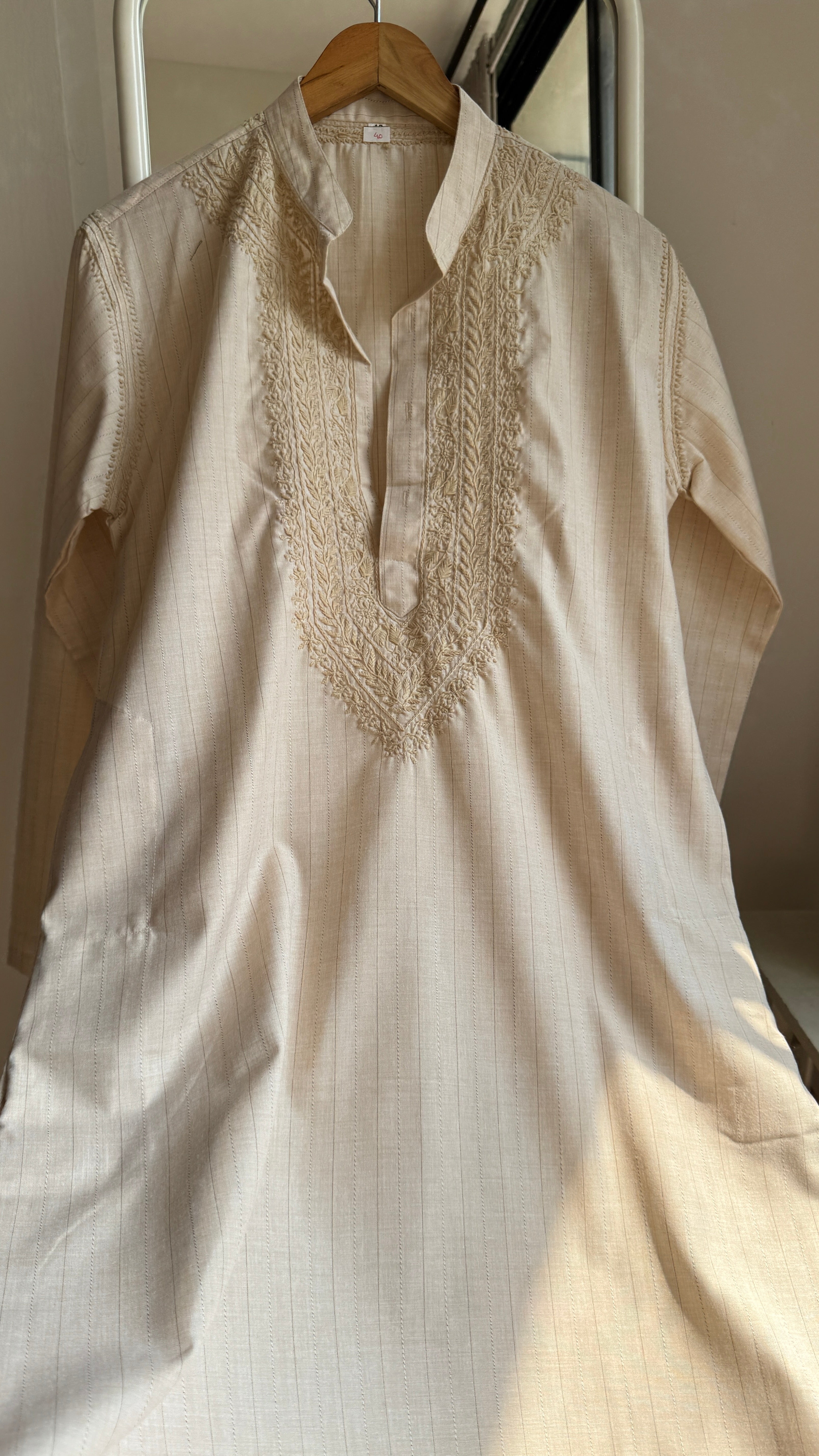 Cotton Chikankari Kurta - Pale pink - Men's Collection