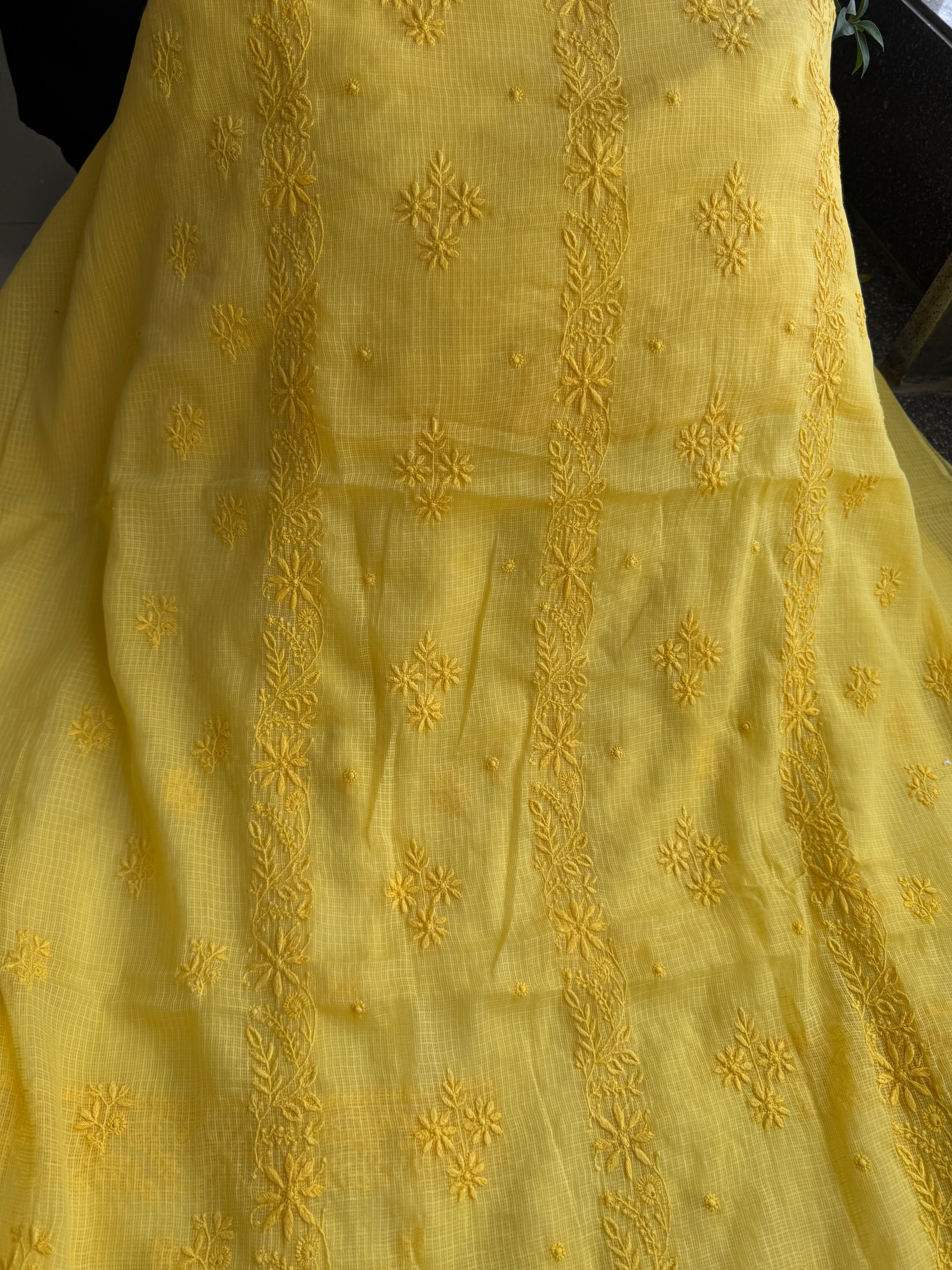 Kota Length with Dupatta - Yellow ARIAA CHIKANKARI