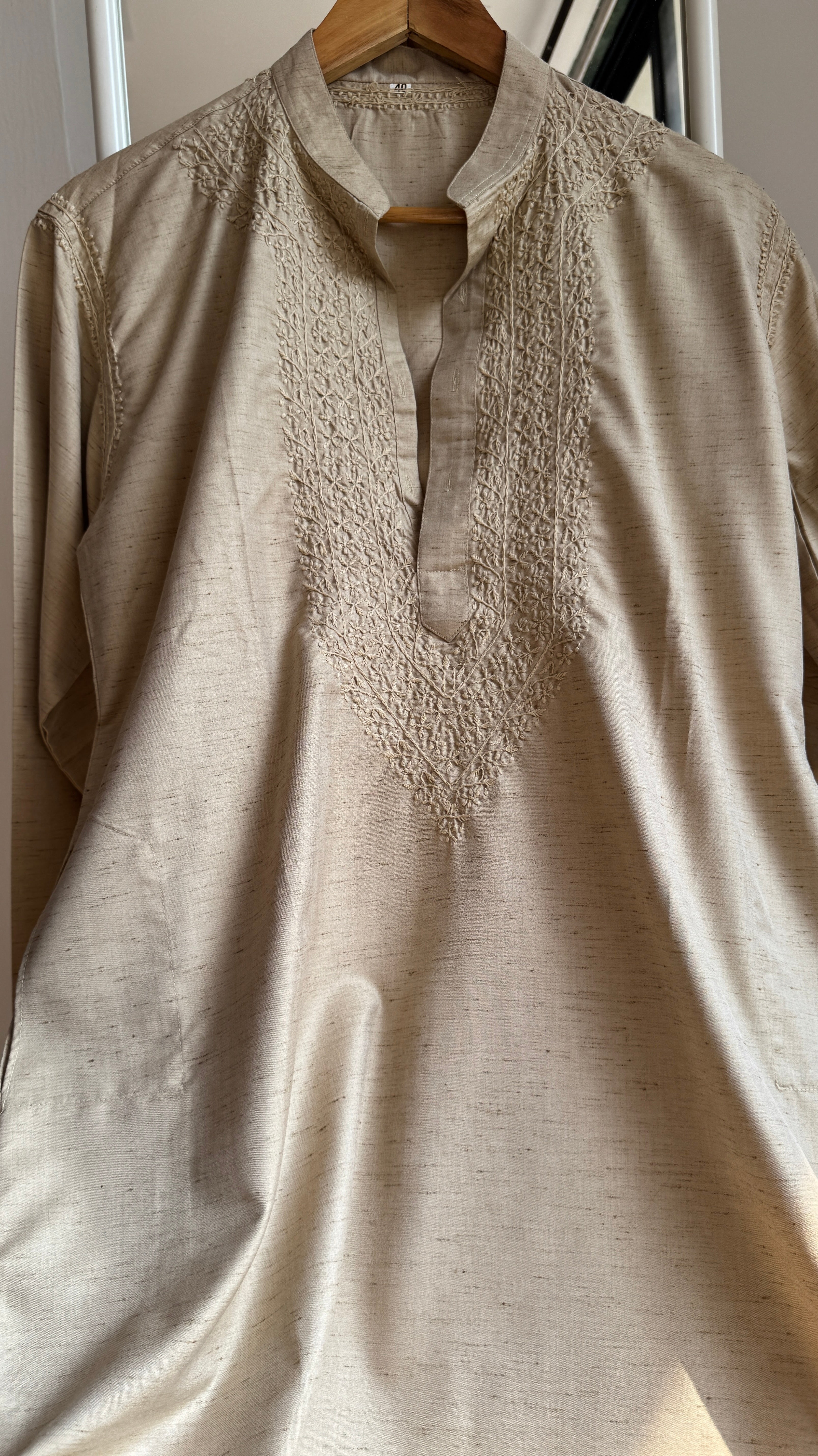 Cotton Chikankari Kurta - Beige - Men's Collection