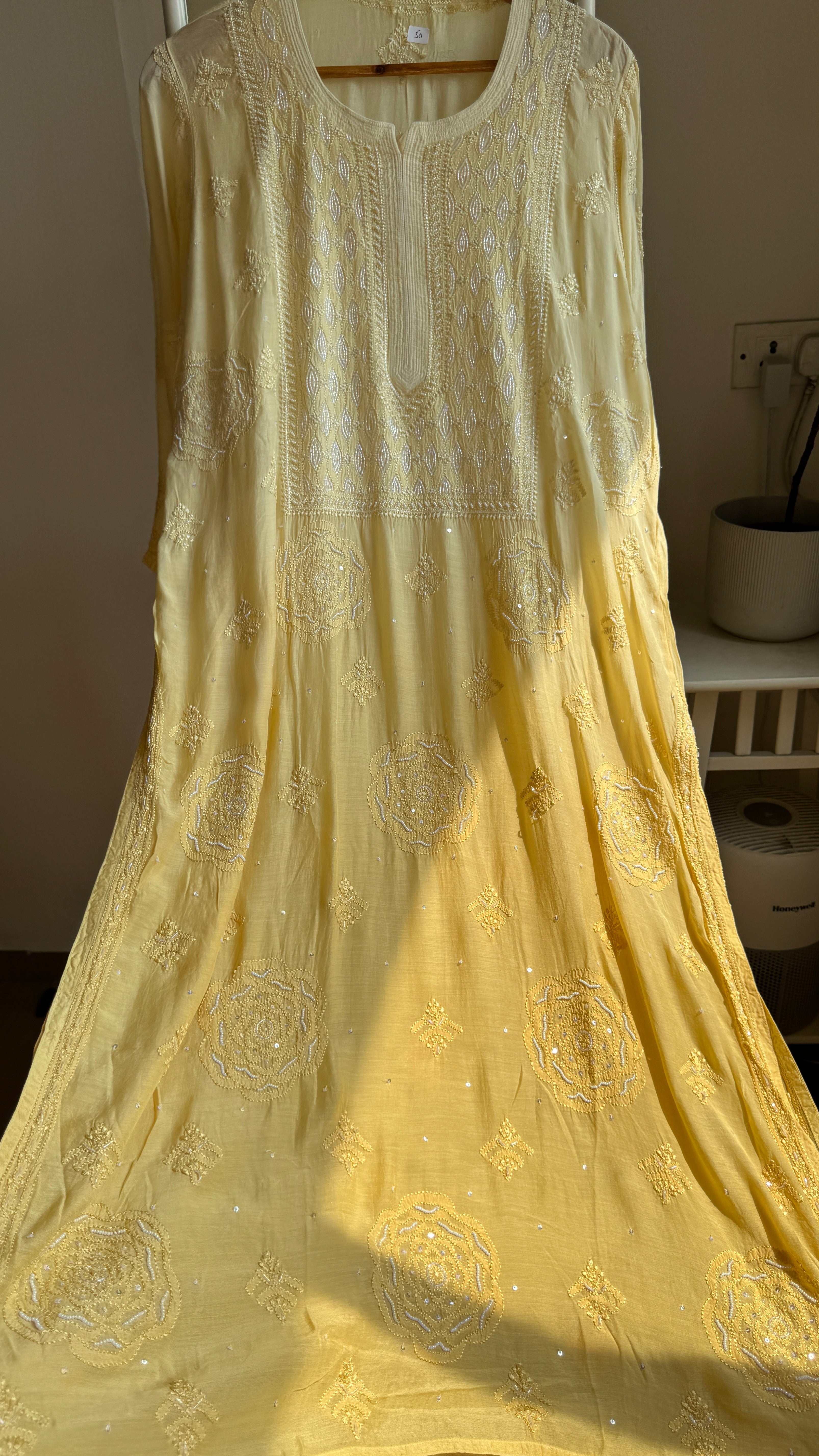 Muslin Chikankari Kurti with Pearl Work - Cream