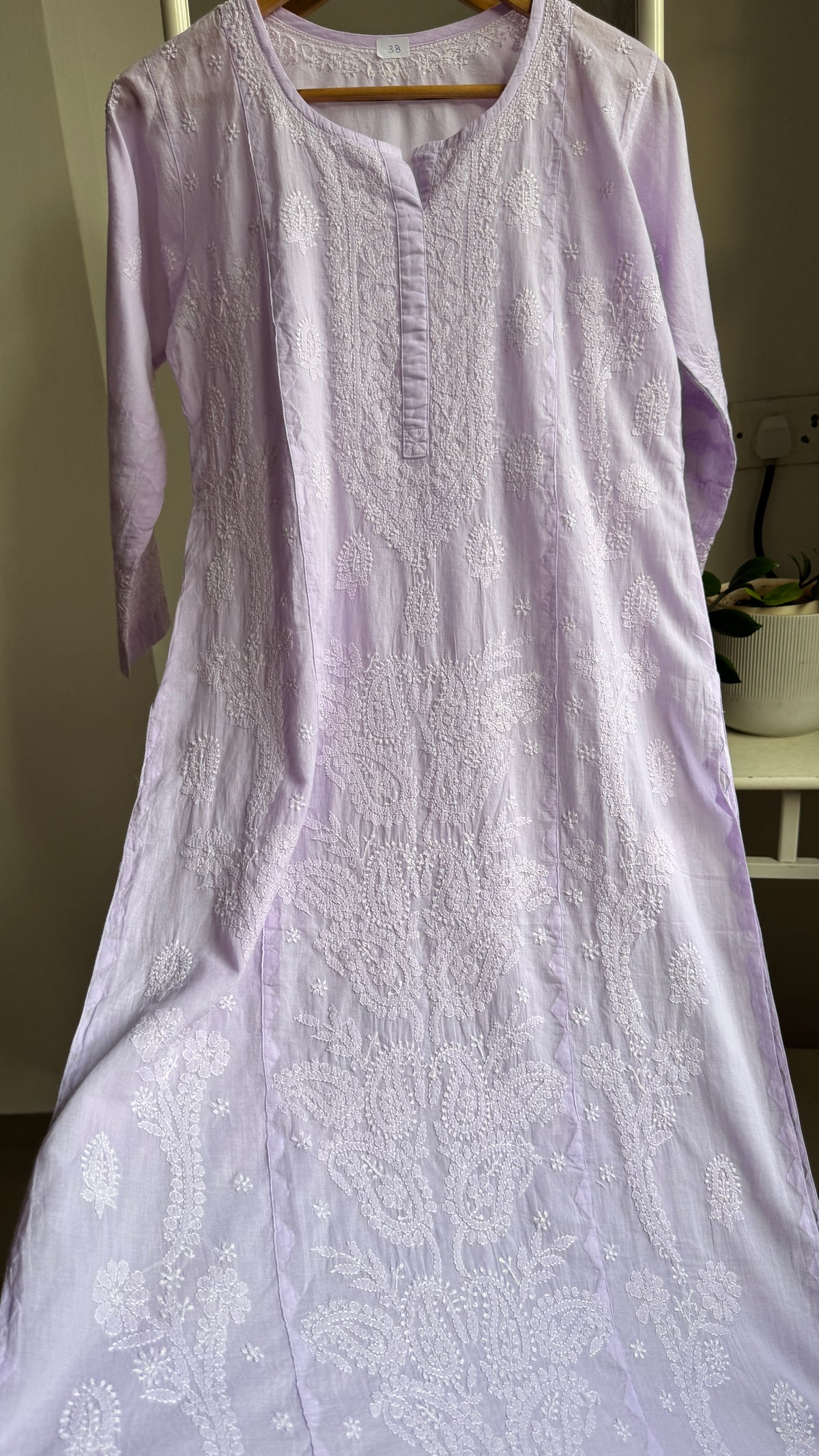 Mul Cotton Chikankari Kurti with white thread work - Lilac - Fiza Collection