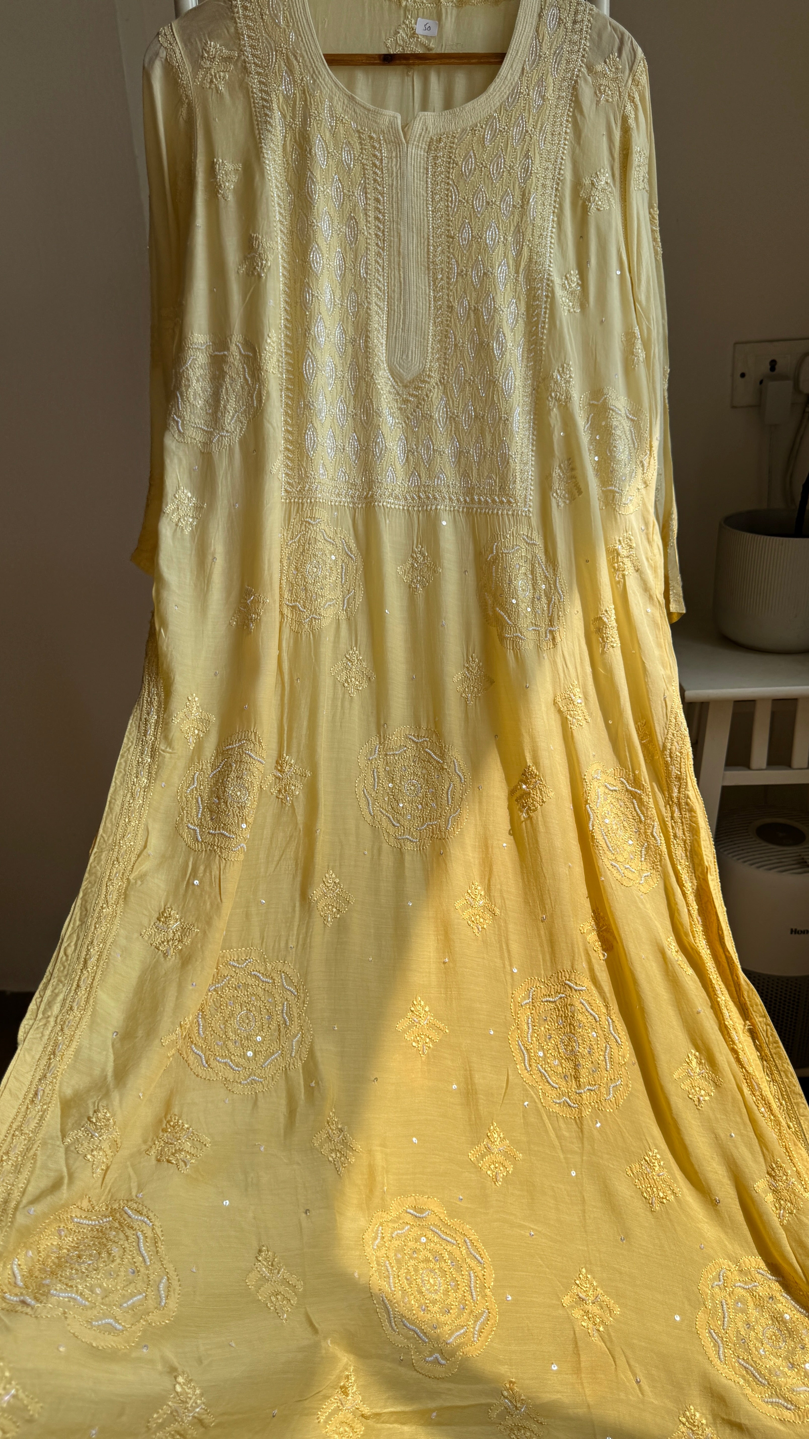 Muslin Chikankari Kurti with Pearl Work - Cream