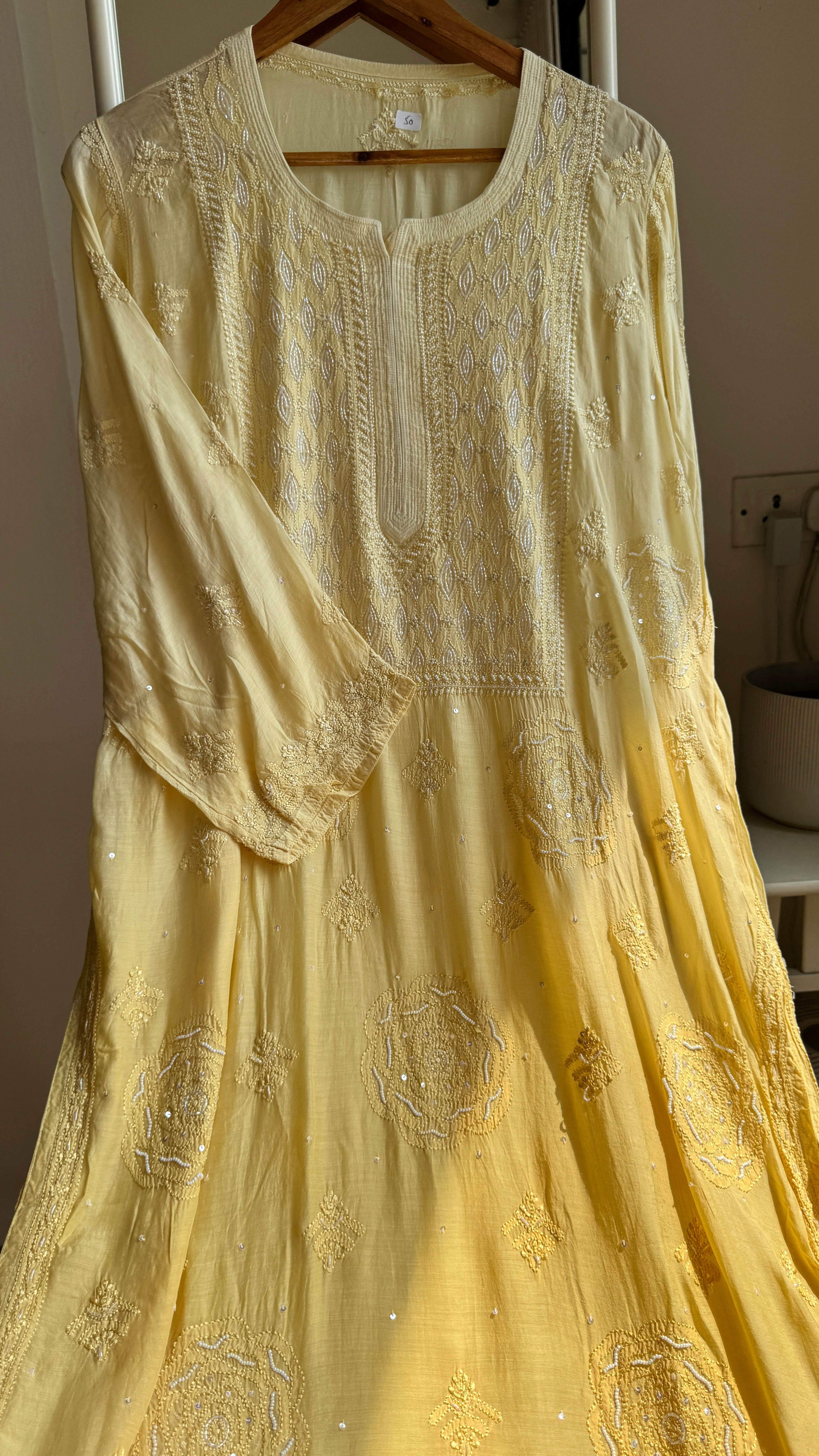 Muslin Chikankari Kurti with Pearl Work - Cream