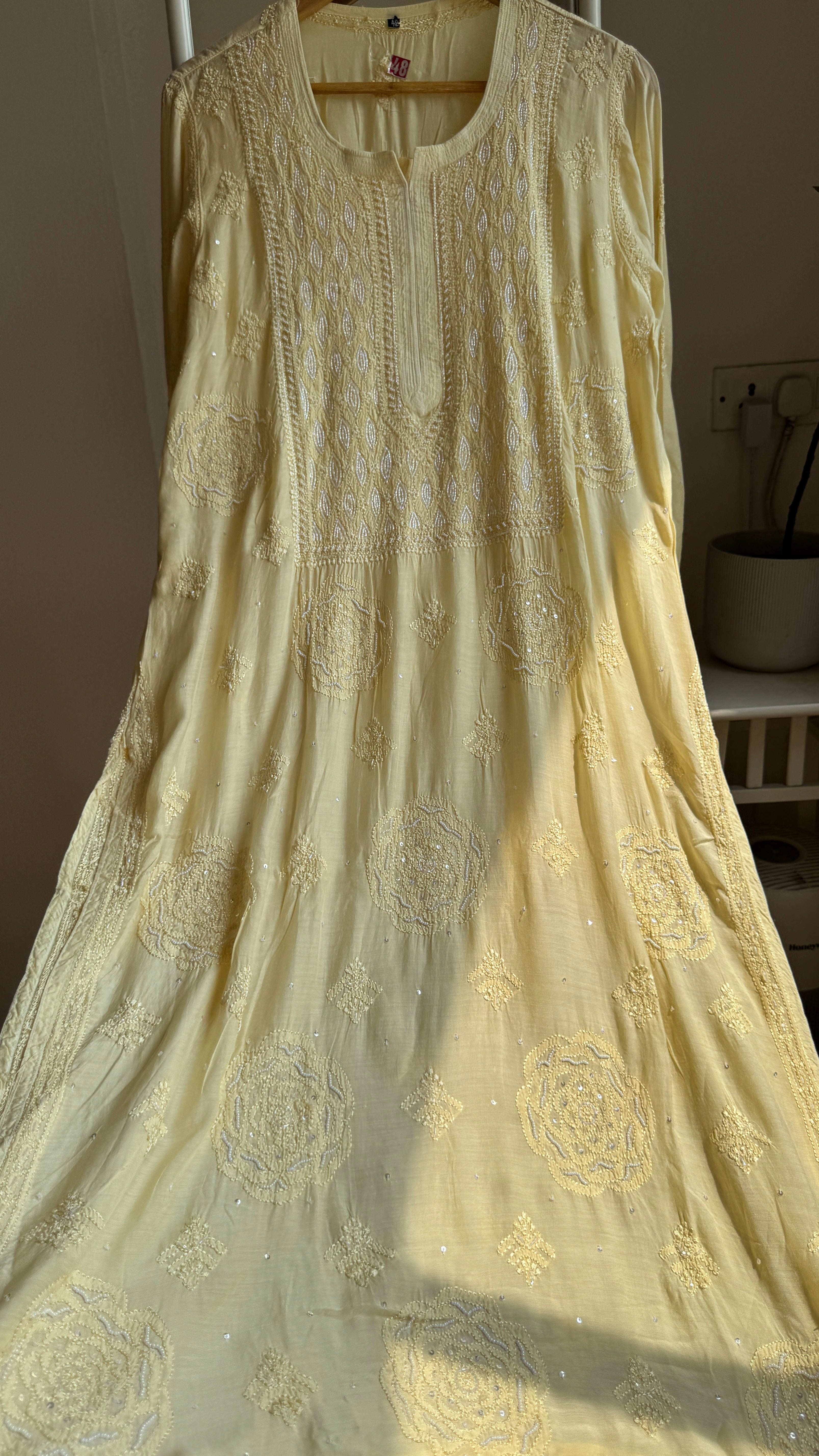 Muslin Chikankari Kurti with Pearl Work - Cream