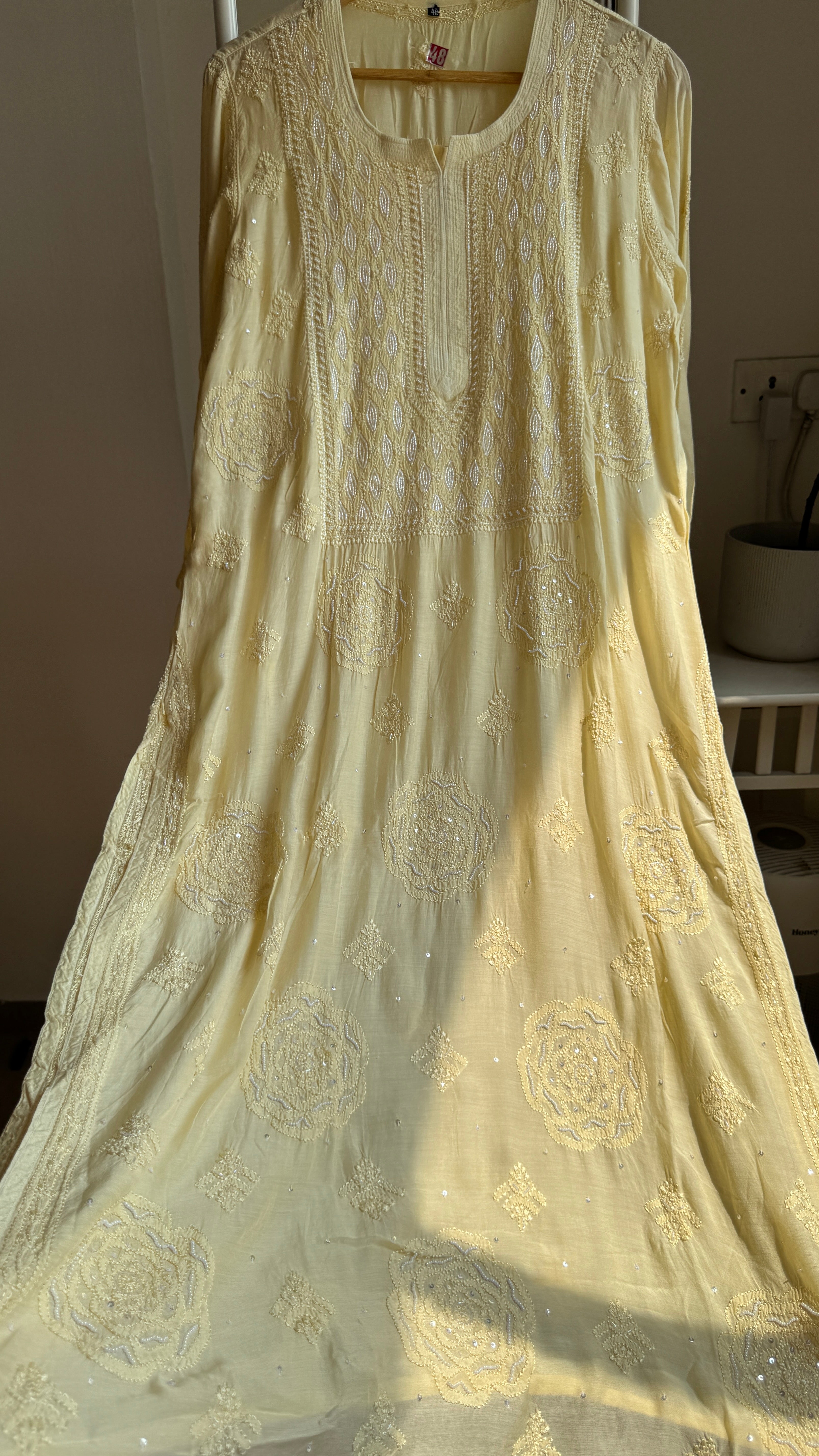 Muslin Chikankari Kurti with Pearl Work - Cream