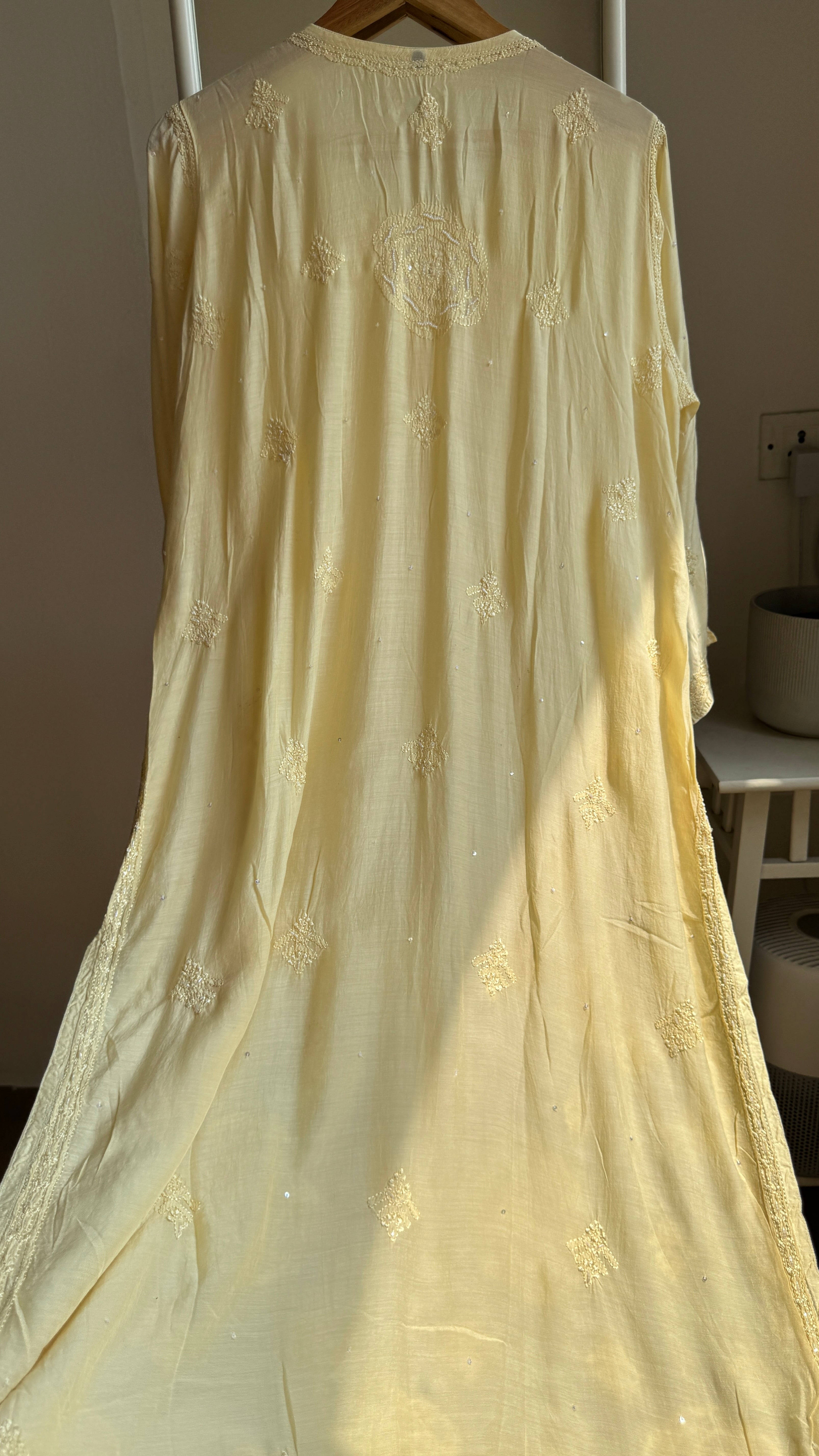 Muslin Chikankari Kurti with Pearl Work - Cream