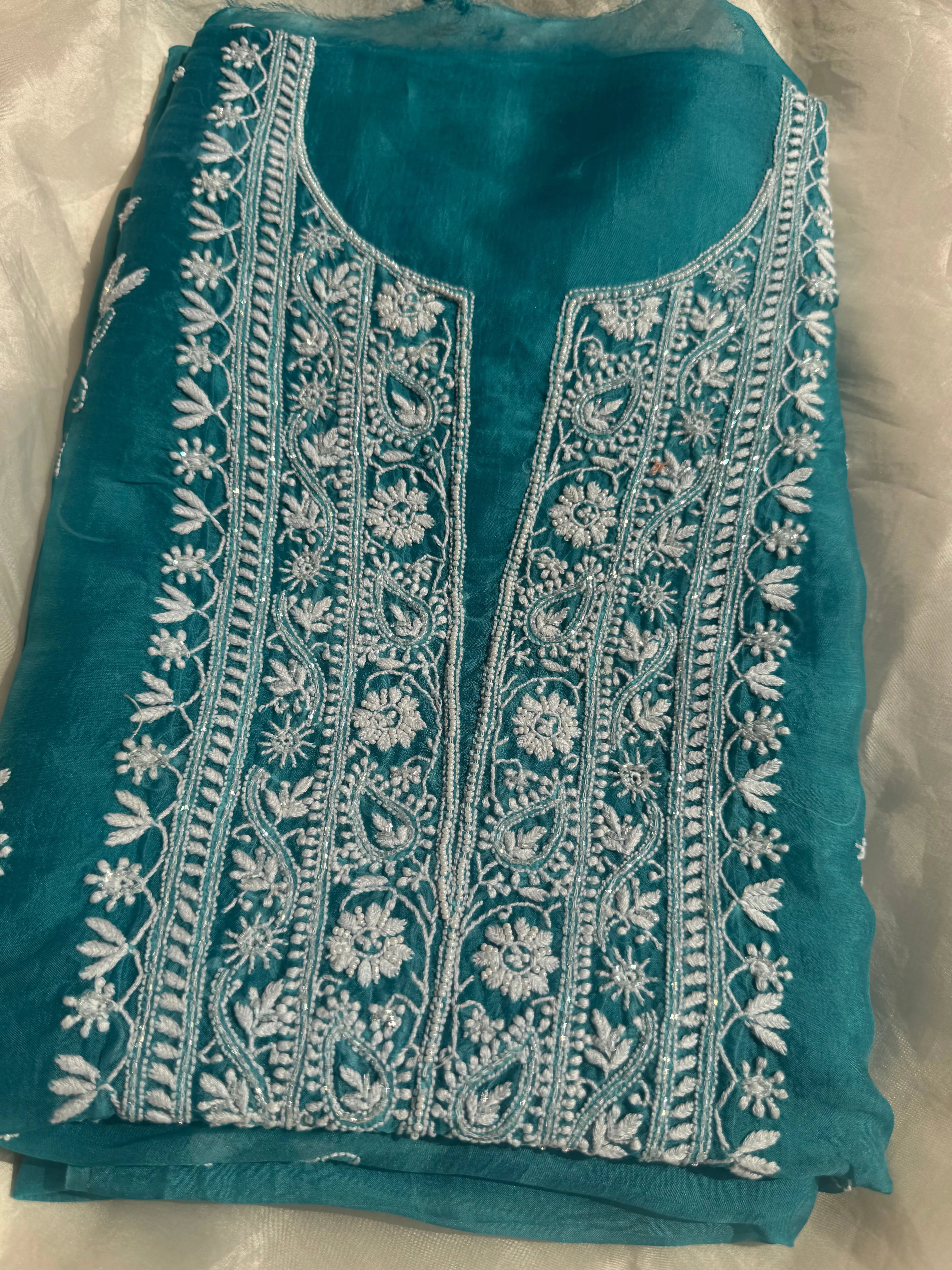 Organza Chikankari Length with Dupatta (Pearl Work) - Deep Blue ARIAA CHIKANKARI