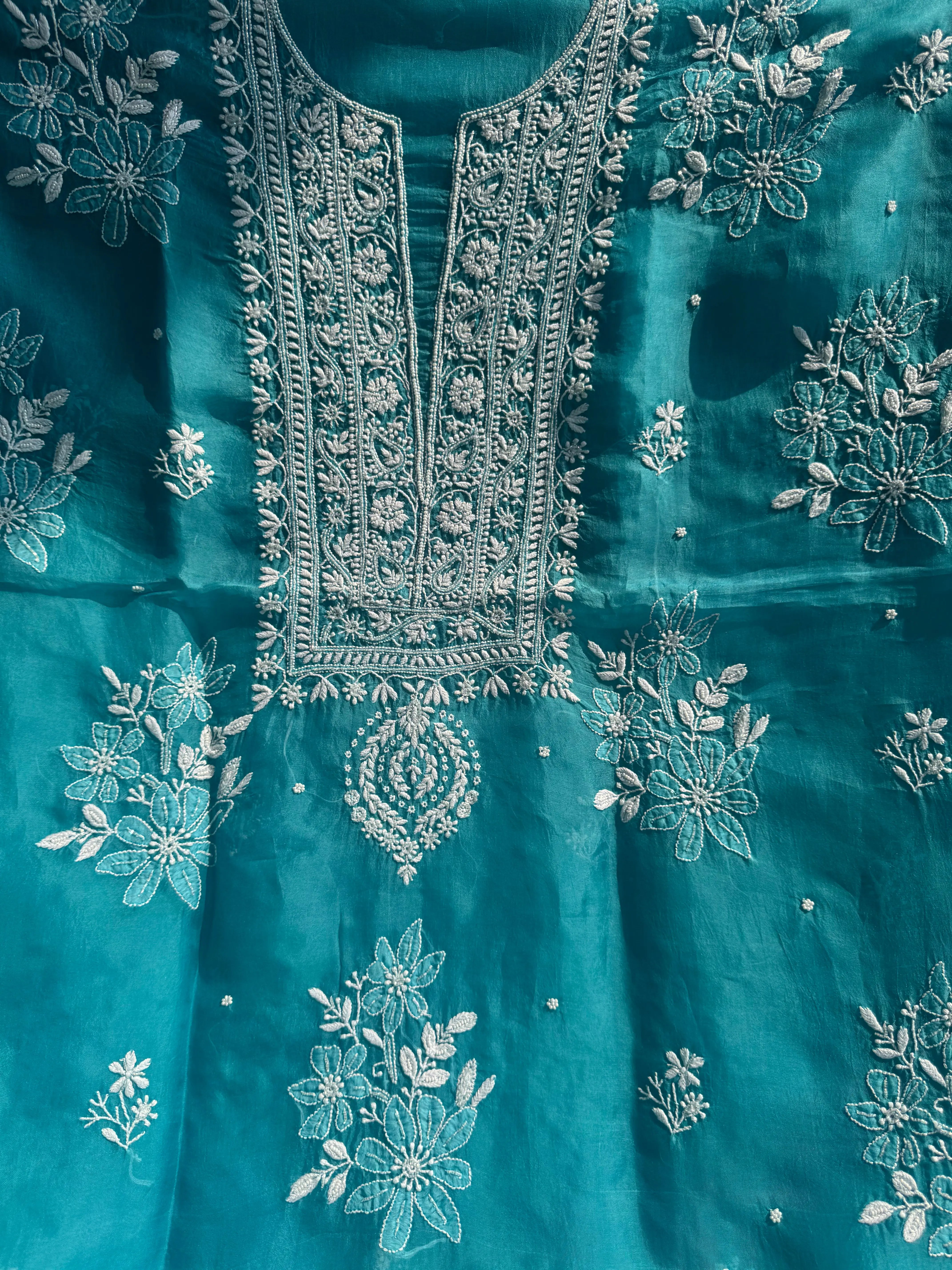 Organza Chikankari Length with Dupatta (Pearl Work) - Deep Blue ARIAA CHIKANKARI