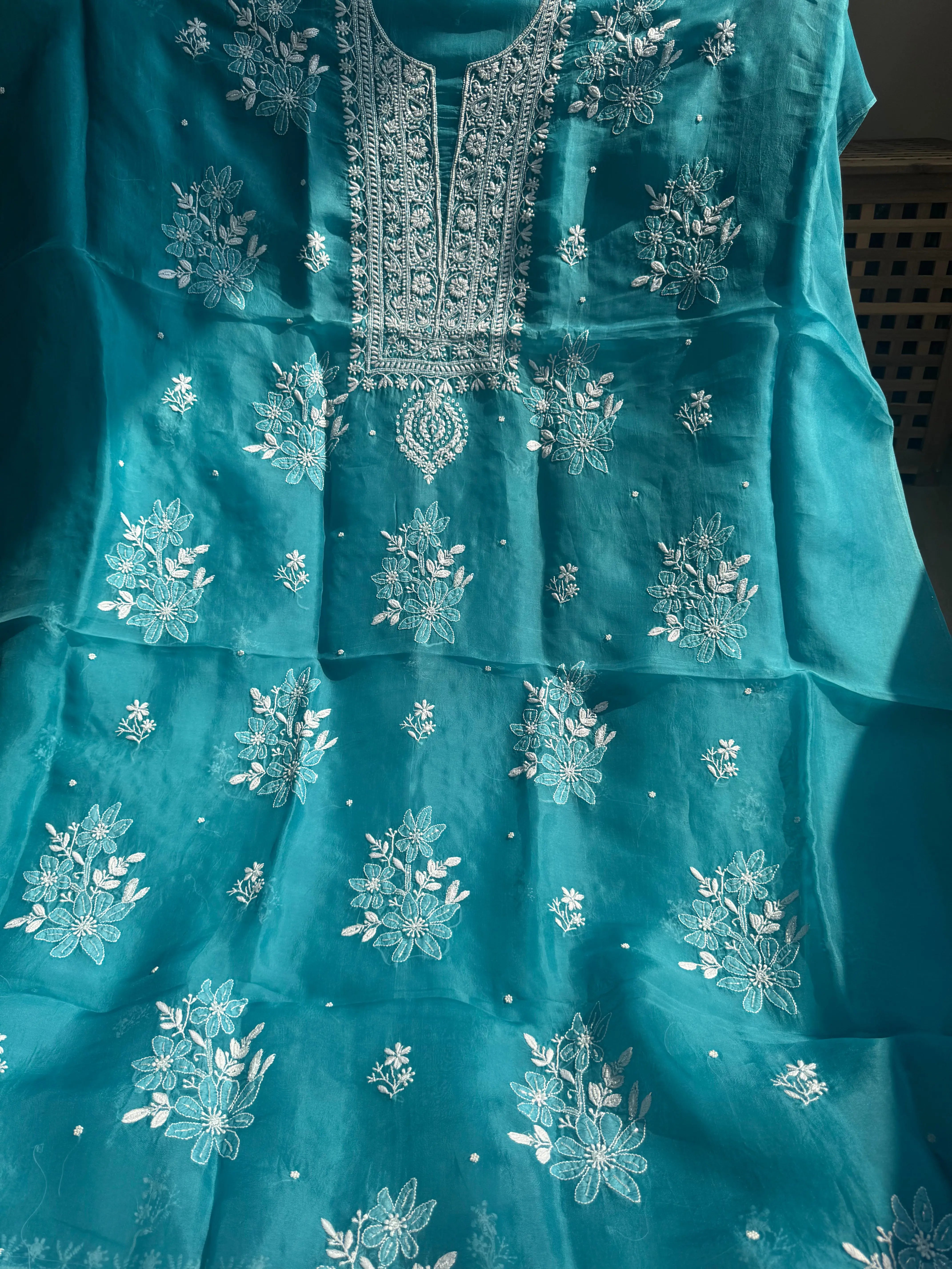 Organza Chikankari Length with Dupatta (Pearl Work) - Deep Blue ARIAA CHIKANKARI