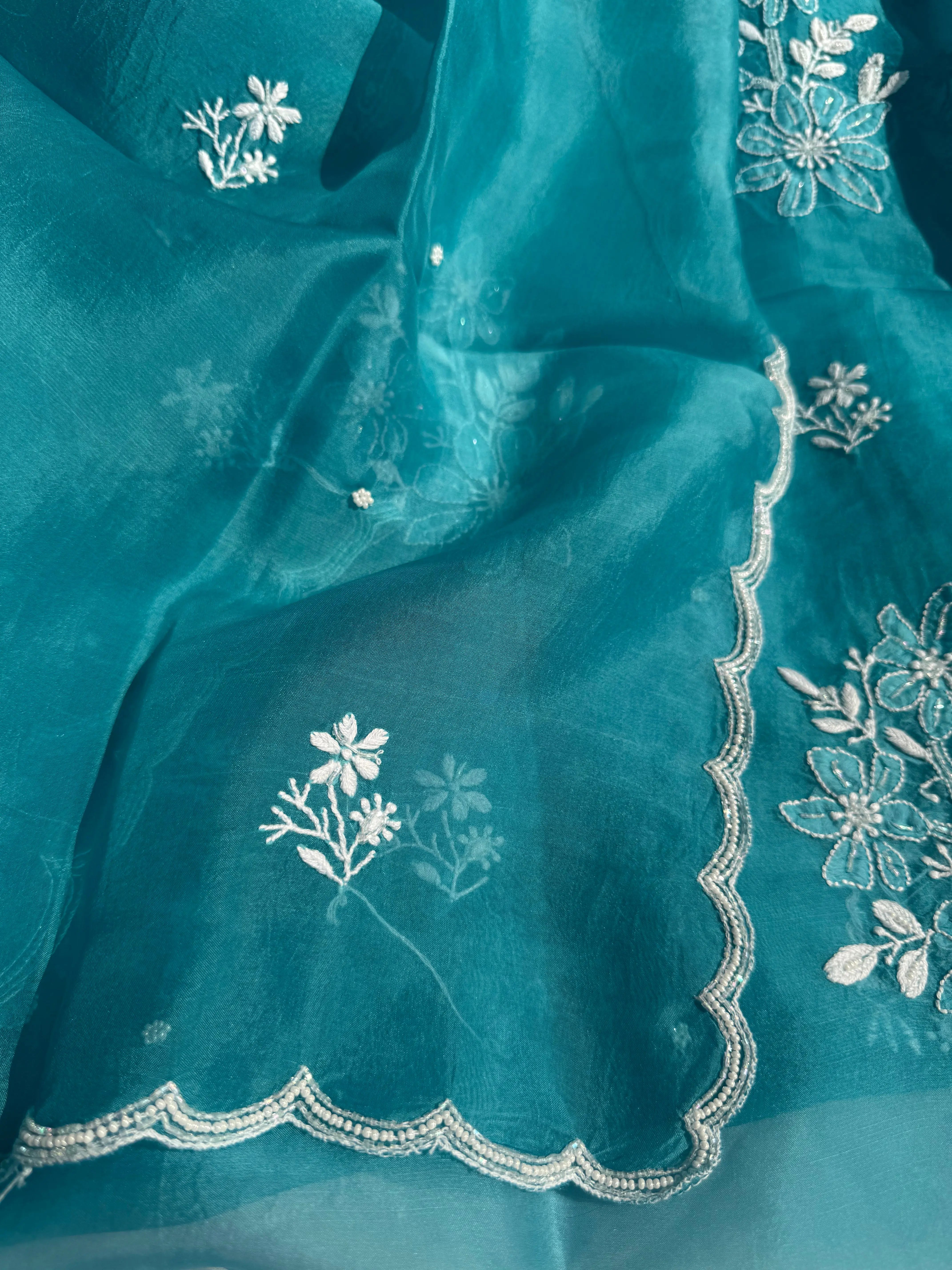 Organza Chikankari Length with Dupatta (Pearl Work) - Deep Blue ARIAA CHIKANKARI