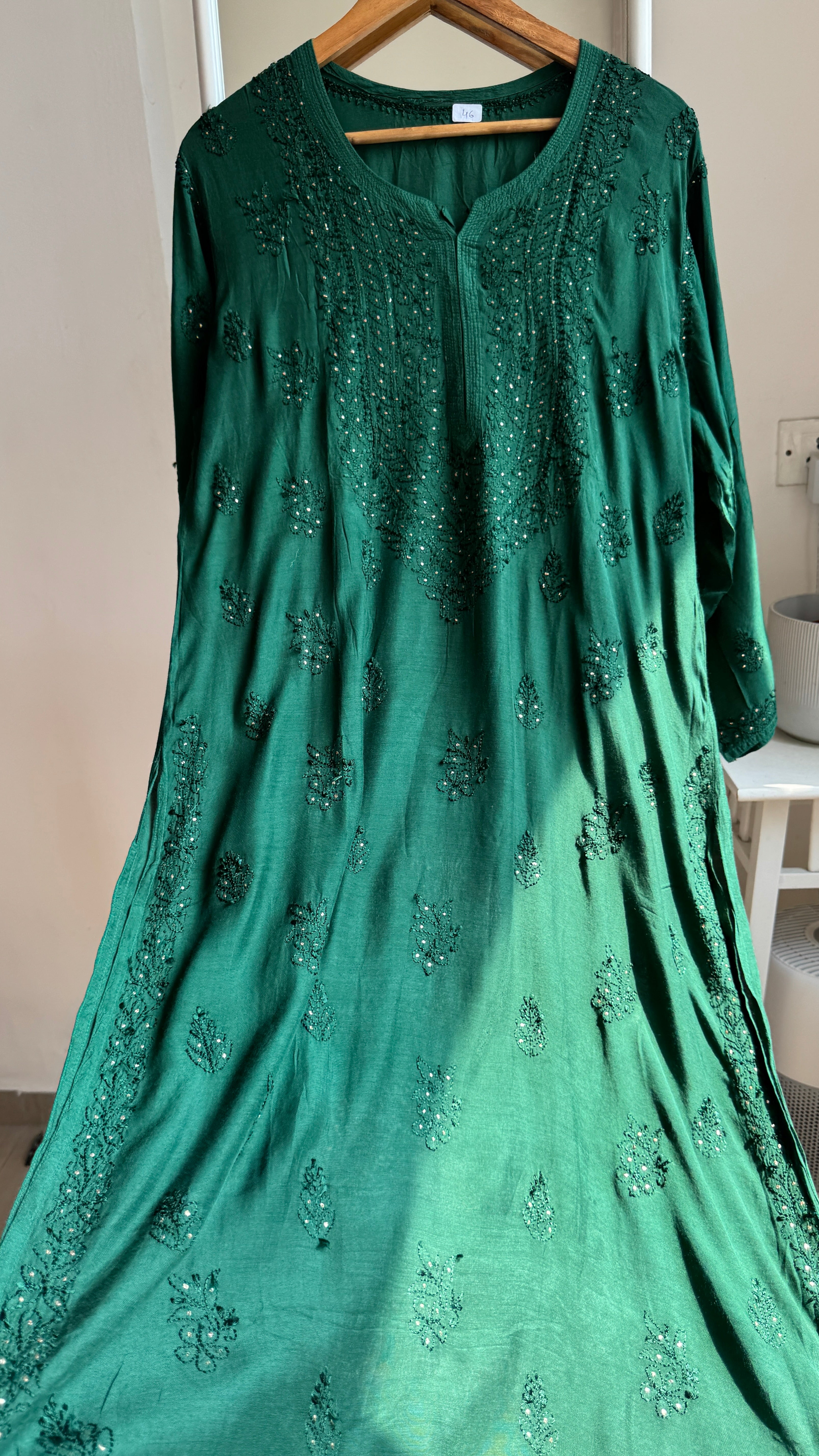 Muslin Chikankari Kurti with Mukaish work - Pine Green