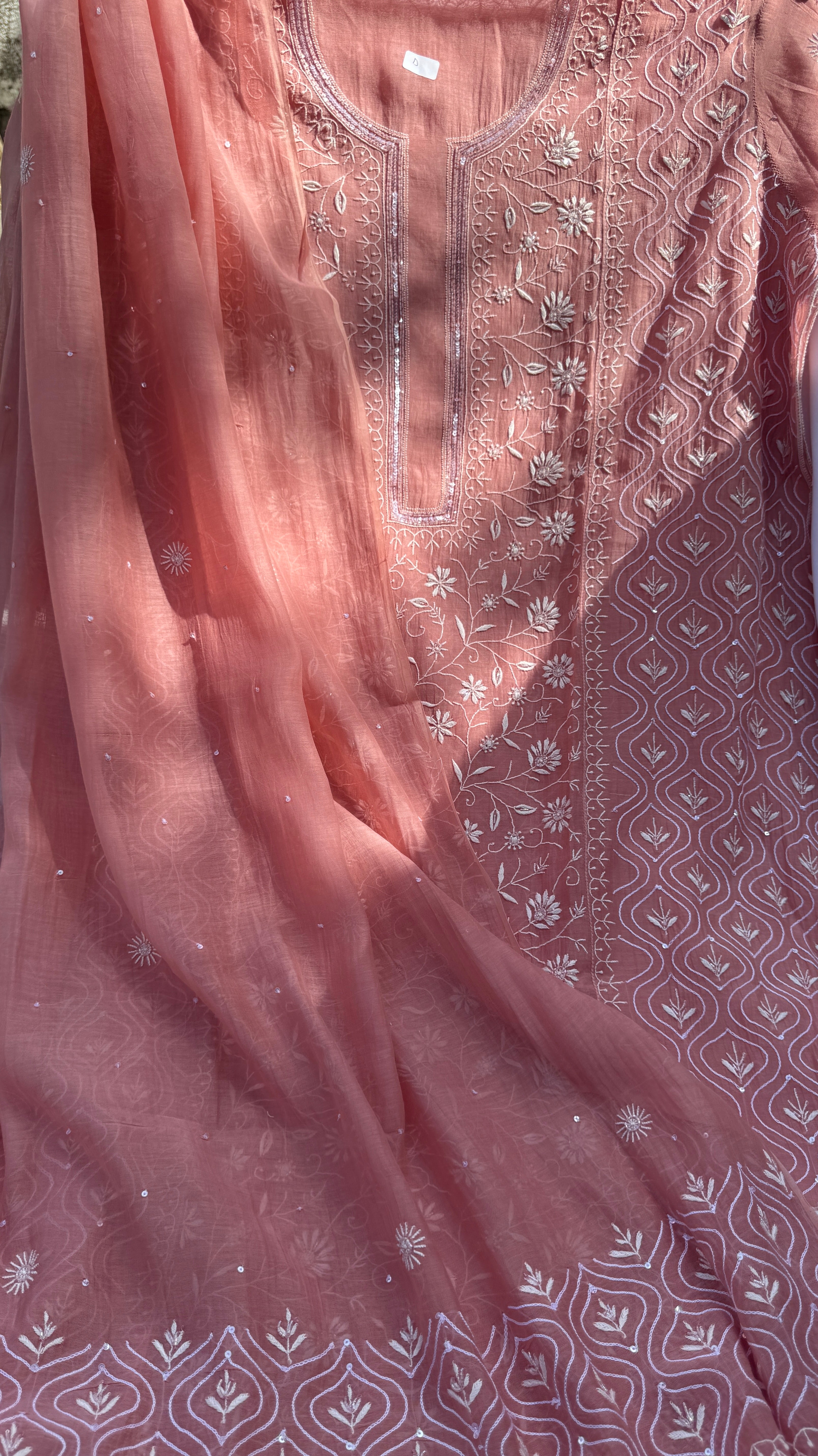 Mul Chanderi Chikankari - Unstitched Set - Rosewood Pink