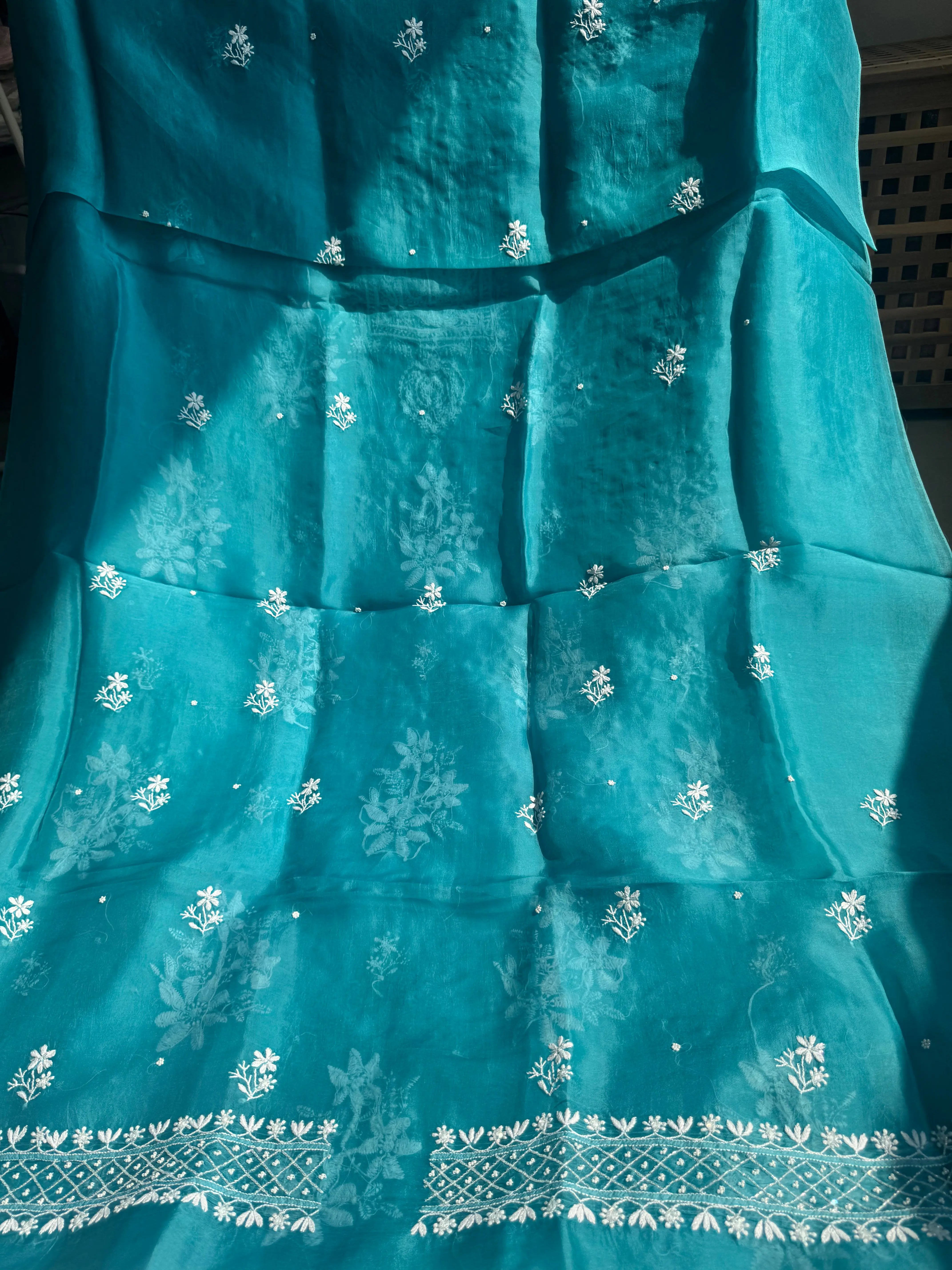 Organza Chikankari Length with Dupatta (Pearl Work) - Deep Blue ARIAA CHIKANKARI