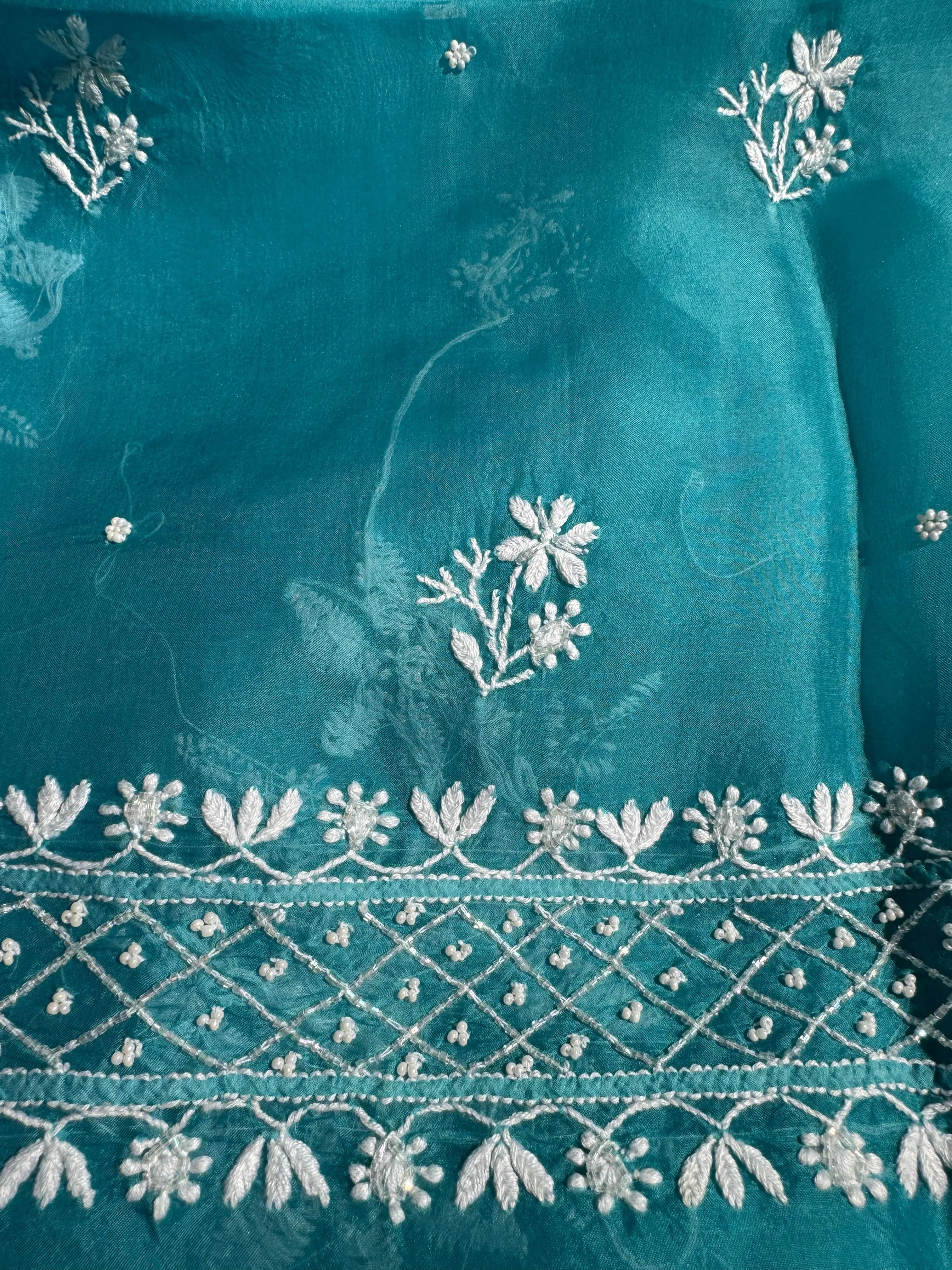 Organza Chikankari Length with Dupatta (Pearl Work) - Deep Blue ARIAA CHIKANKARI