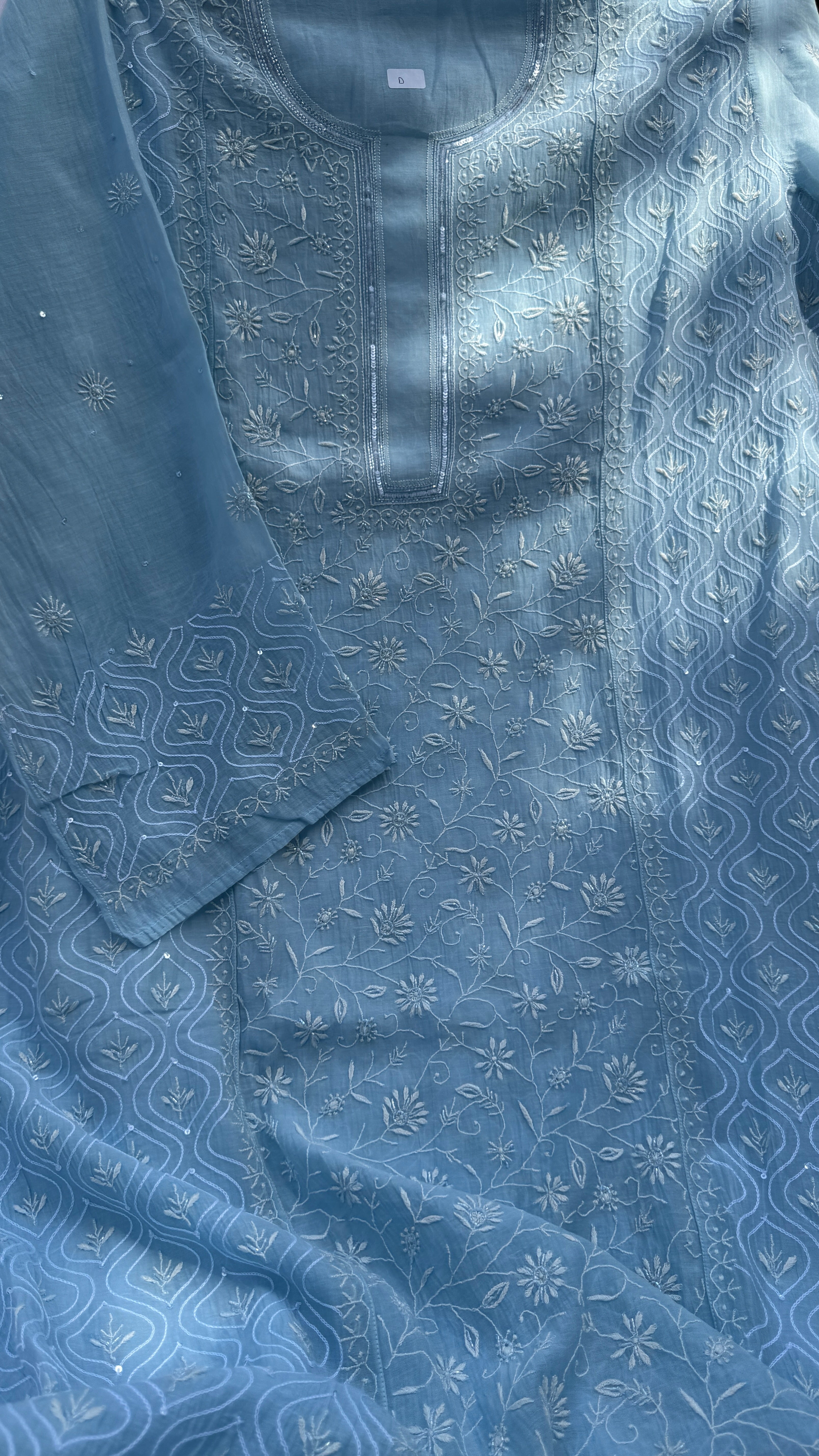 Mul Chanderi Chikankari - Unstitched Set - Blue
