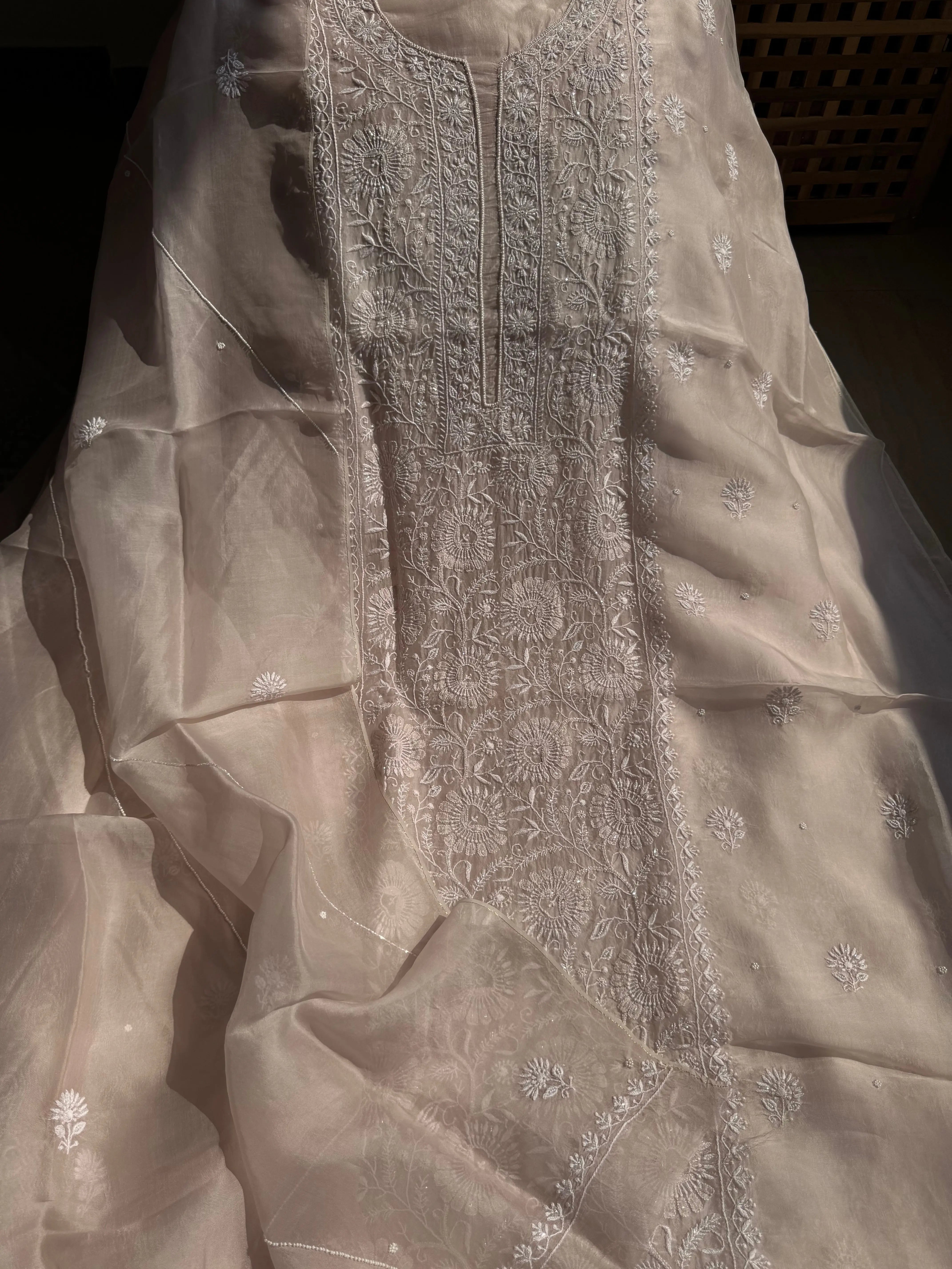 Organza Chikankari Length with Dupatta (Pearl Work) - Blush Pink ARIAA CHIKANKARI