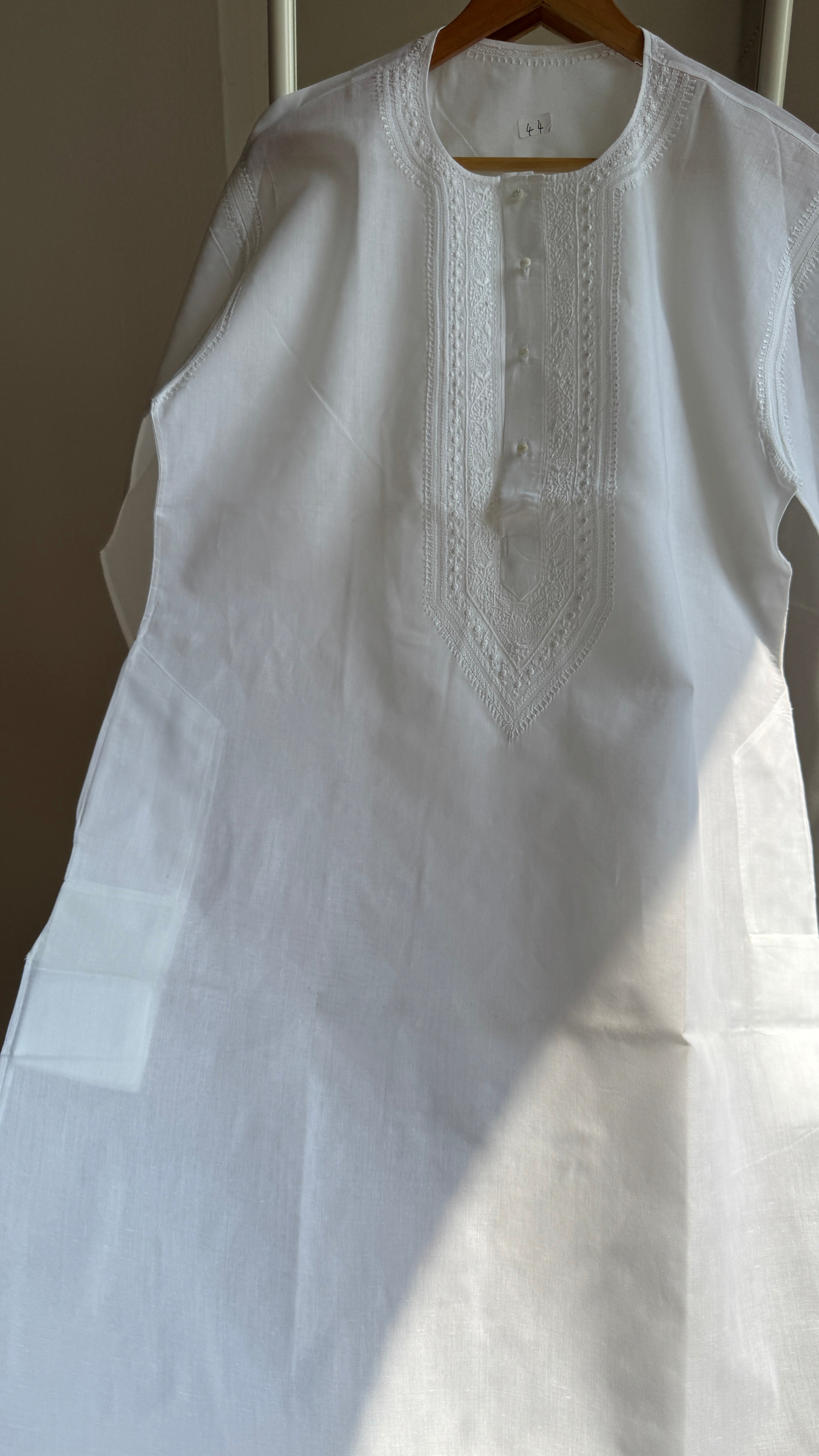 Cotton Chikankari Kurta - White - Men's Collection