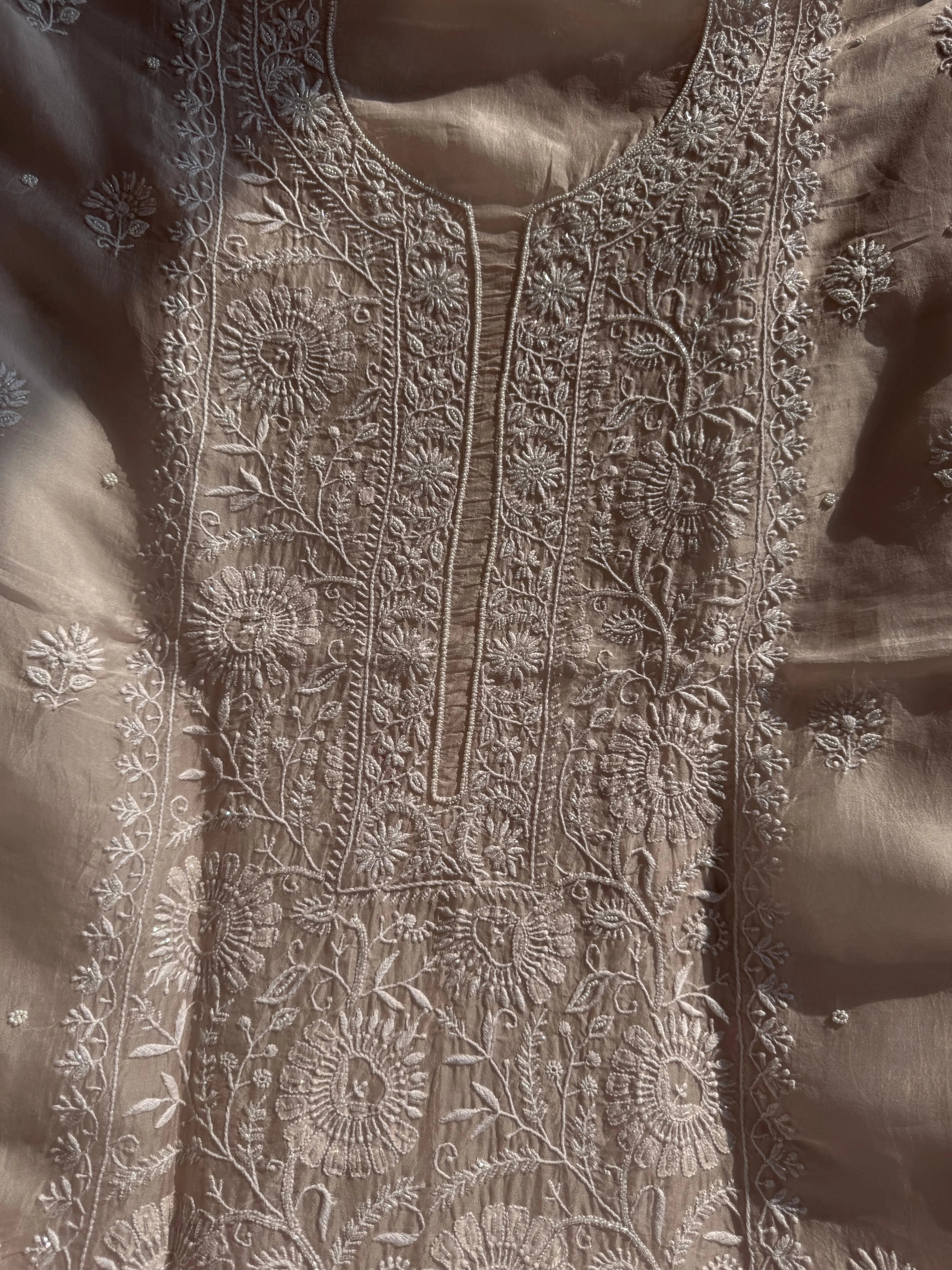 Organza Chikankari Length with Dupatta (Pearl Work) - Blush Pink ARIAA CHIKANKARI
