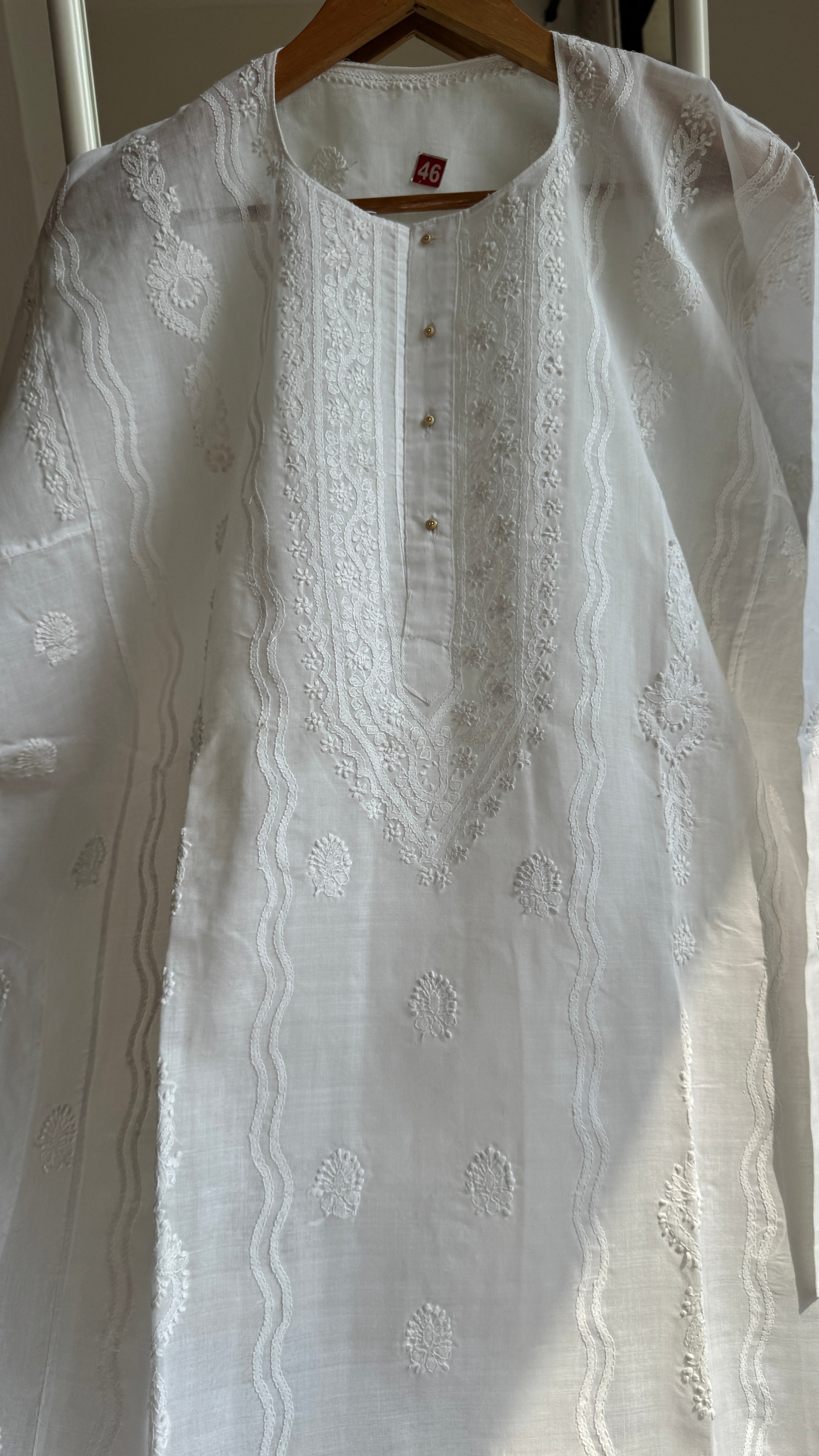 Cotton Chikankari Kurta - White - Men's Collection