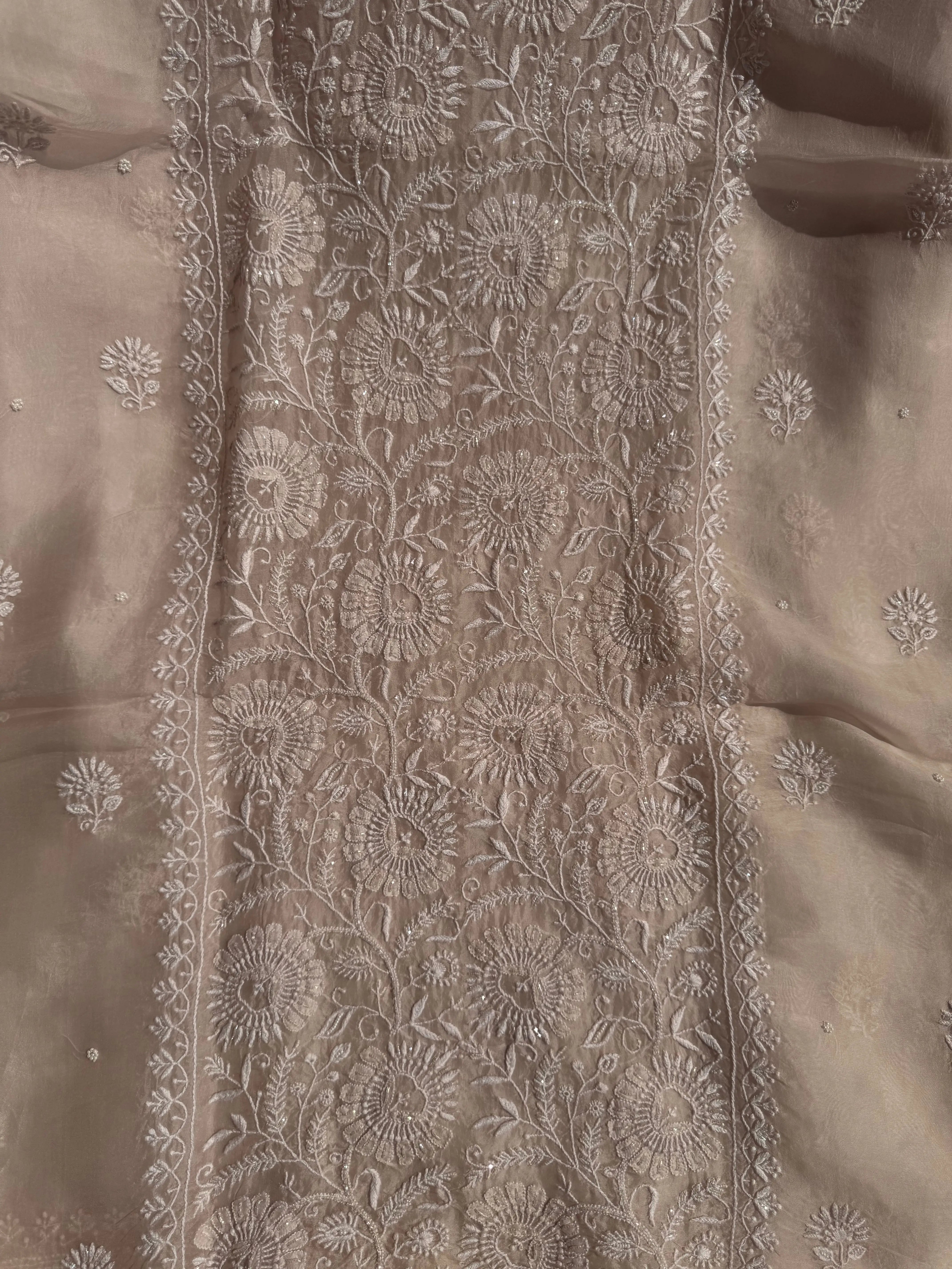 Organza Chikankari Length with Dupatta (Pearl Work) - Blush Pink ARIAA CHIKANKARI