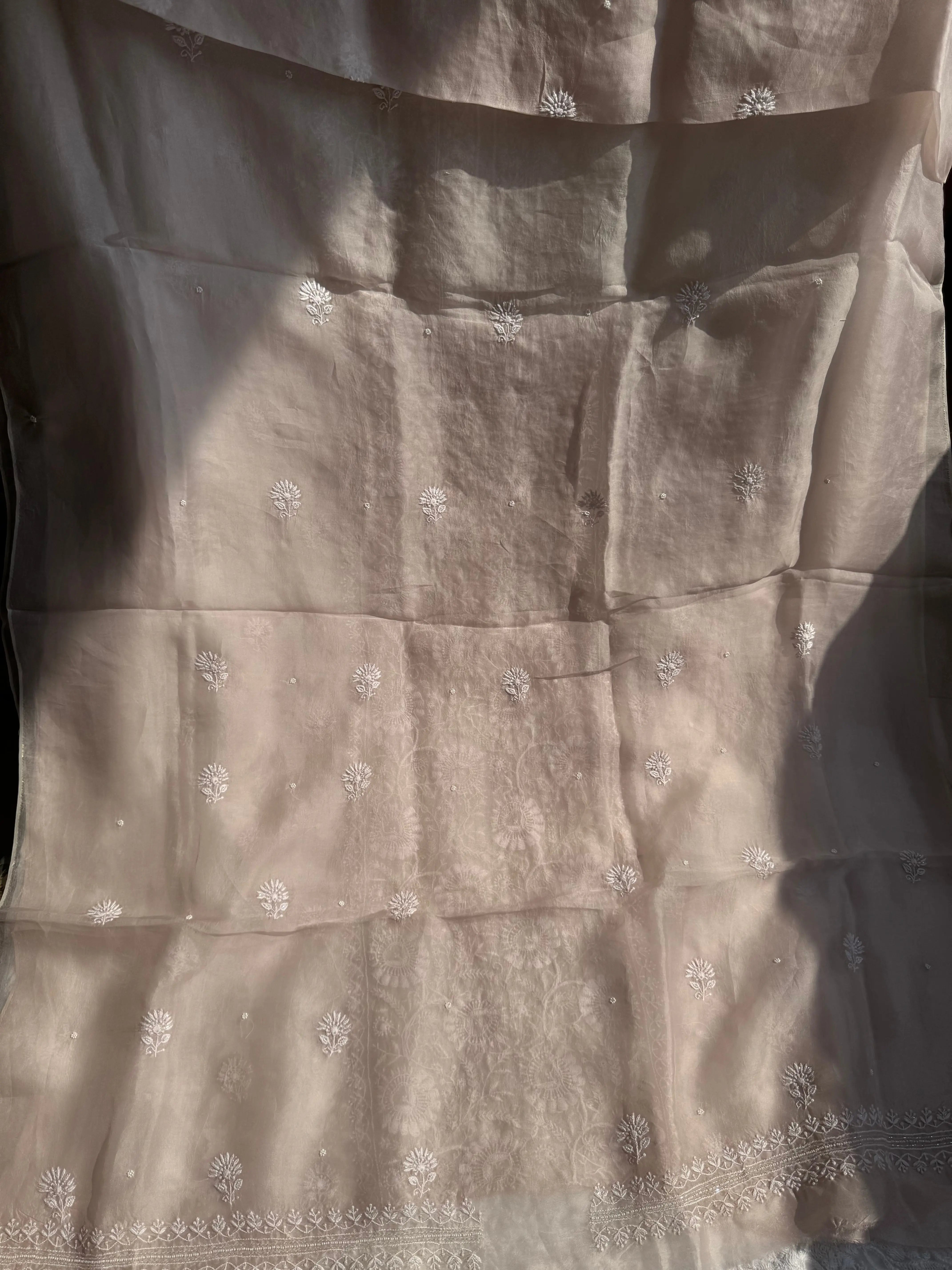 Organza Chikankari Length with Dupatta (Pearl Work) - Blush Pink ARIAA CHIKANKARI