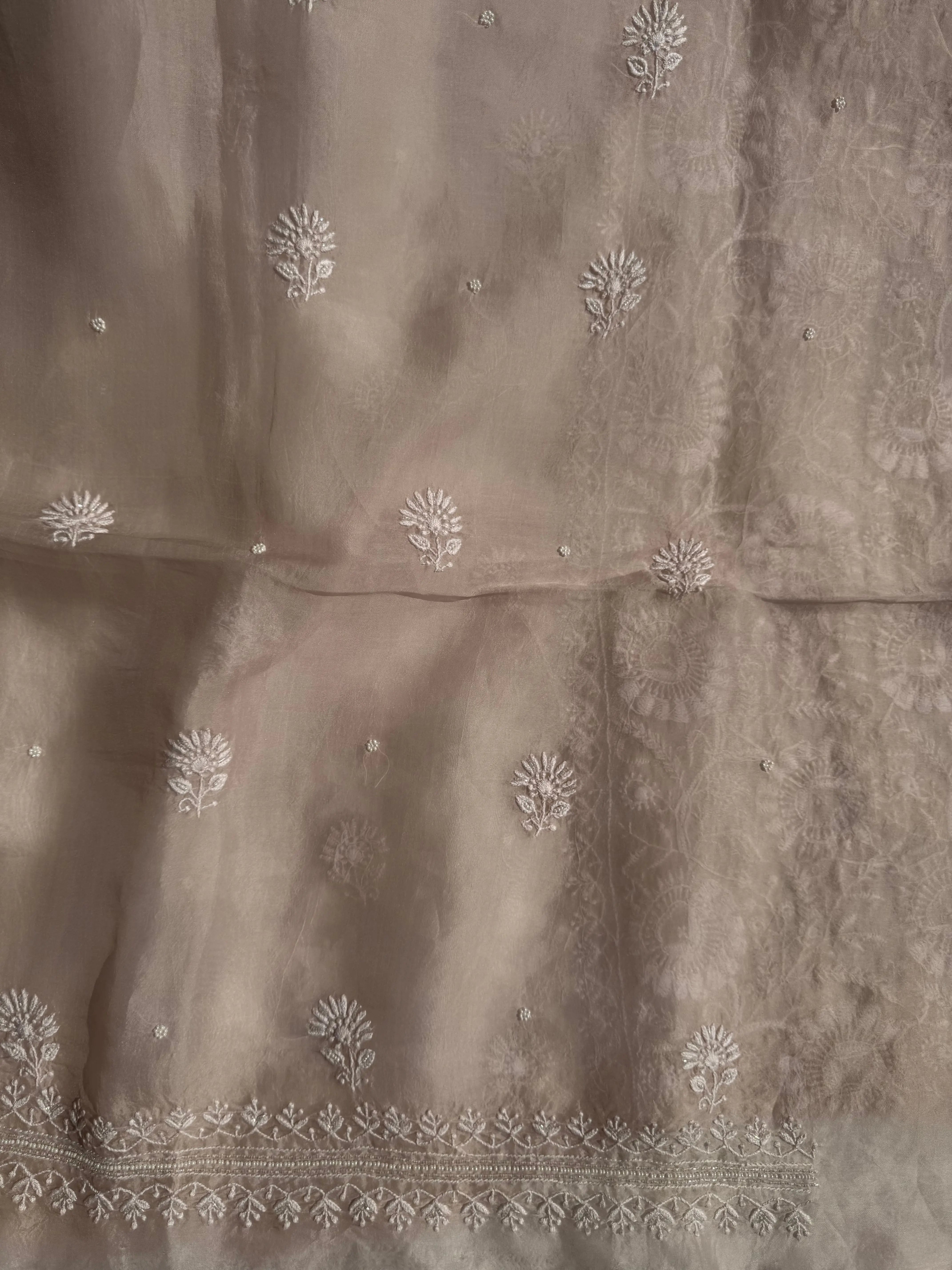 Organza Chikankari Length with Dupatta (Pearl Work) - Blush Pink ARIAA CHIKANKARI