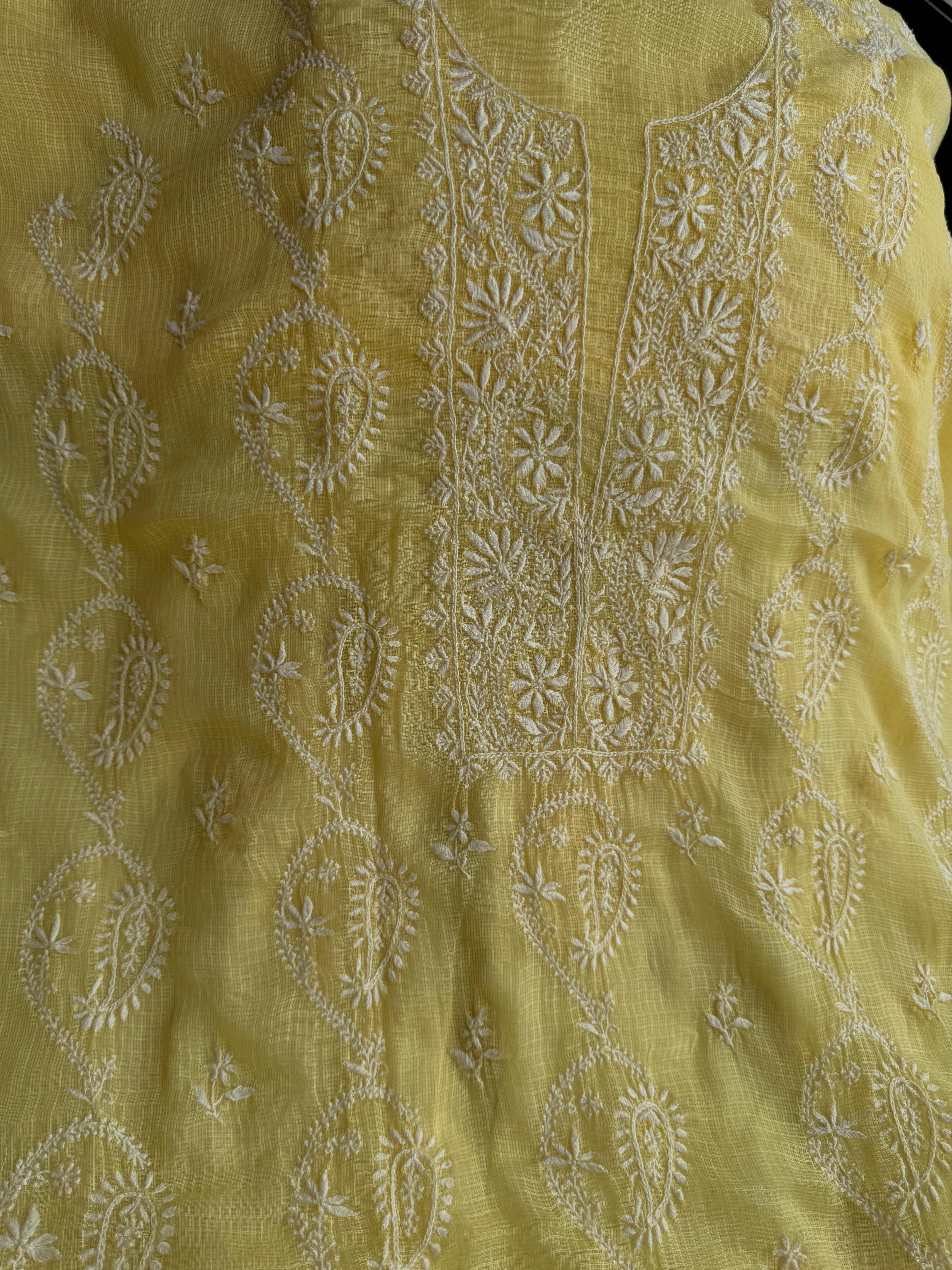 Kota Length with Dupatta - Yellow ARIAA CHIKANKARI