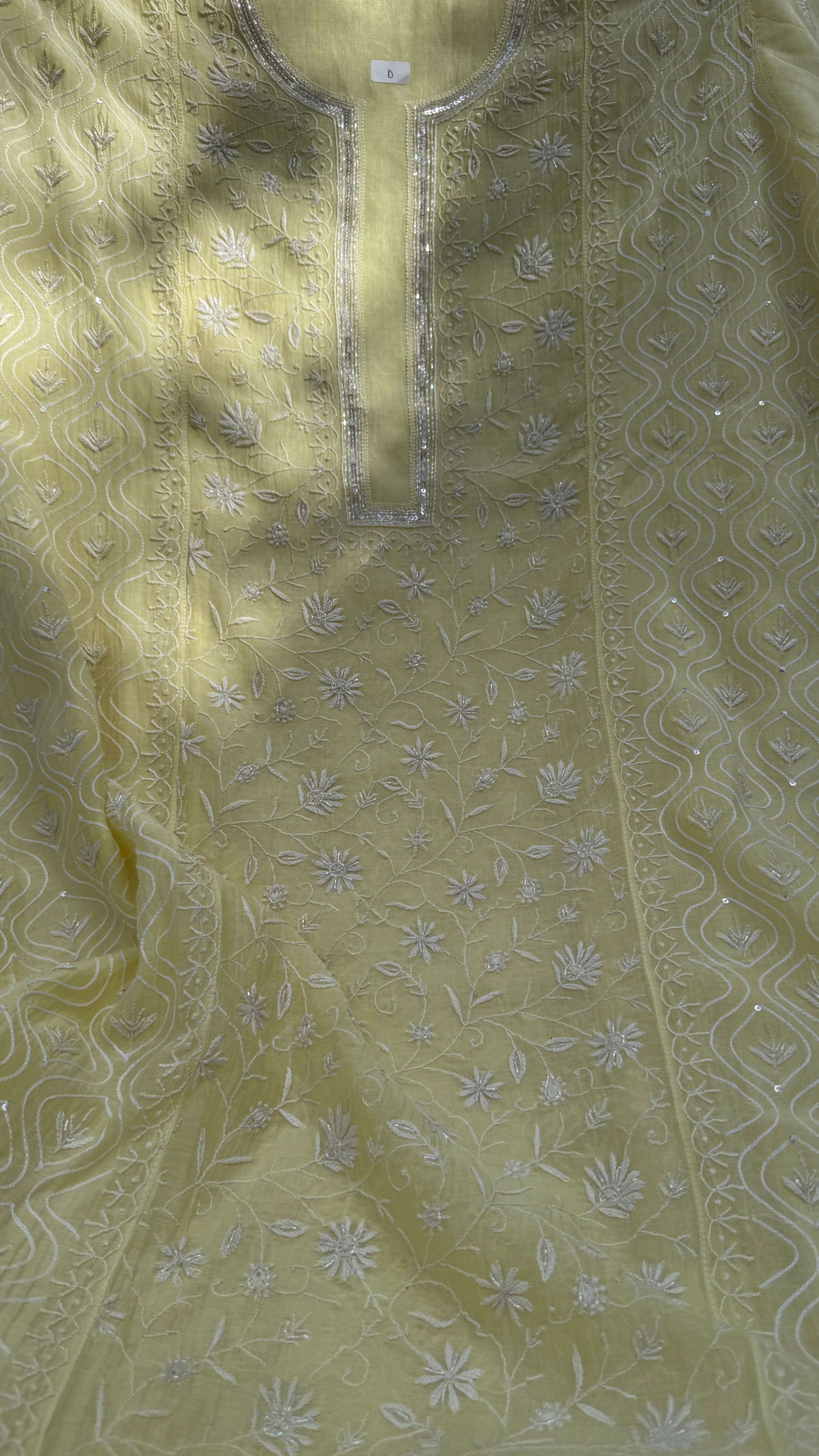 Mul Chanderi Chikankari - Unstitched Set - Butter Cream Yellow