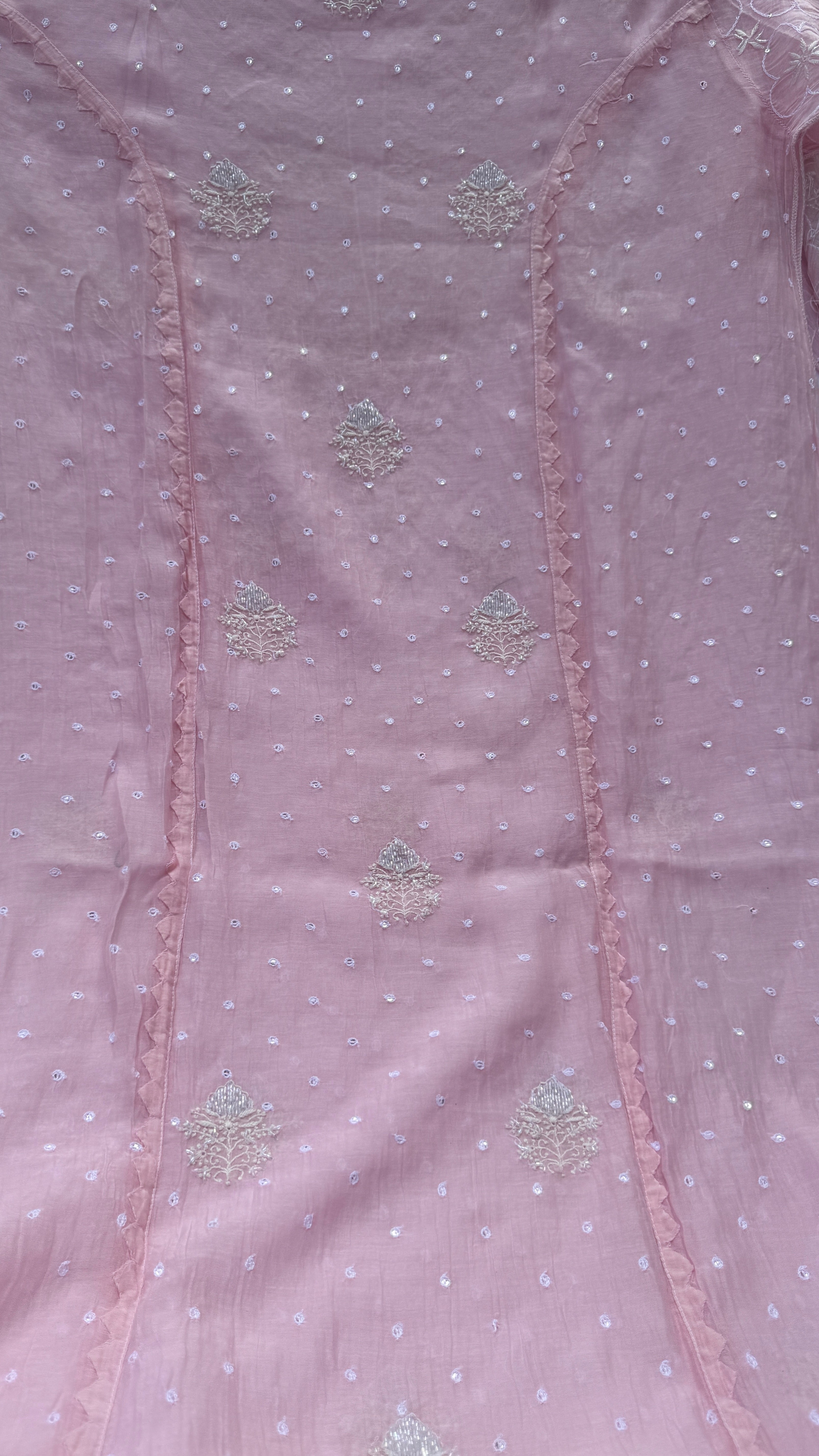 Mul Chanderi Chikankari - Unstitched Set - Pink