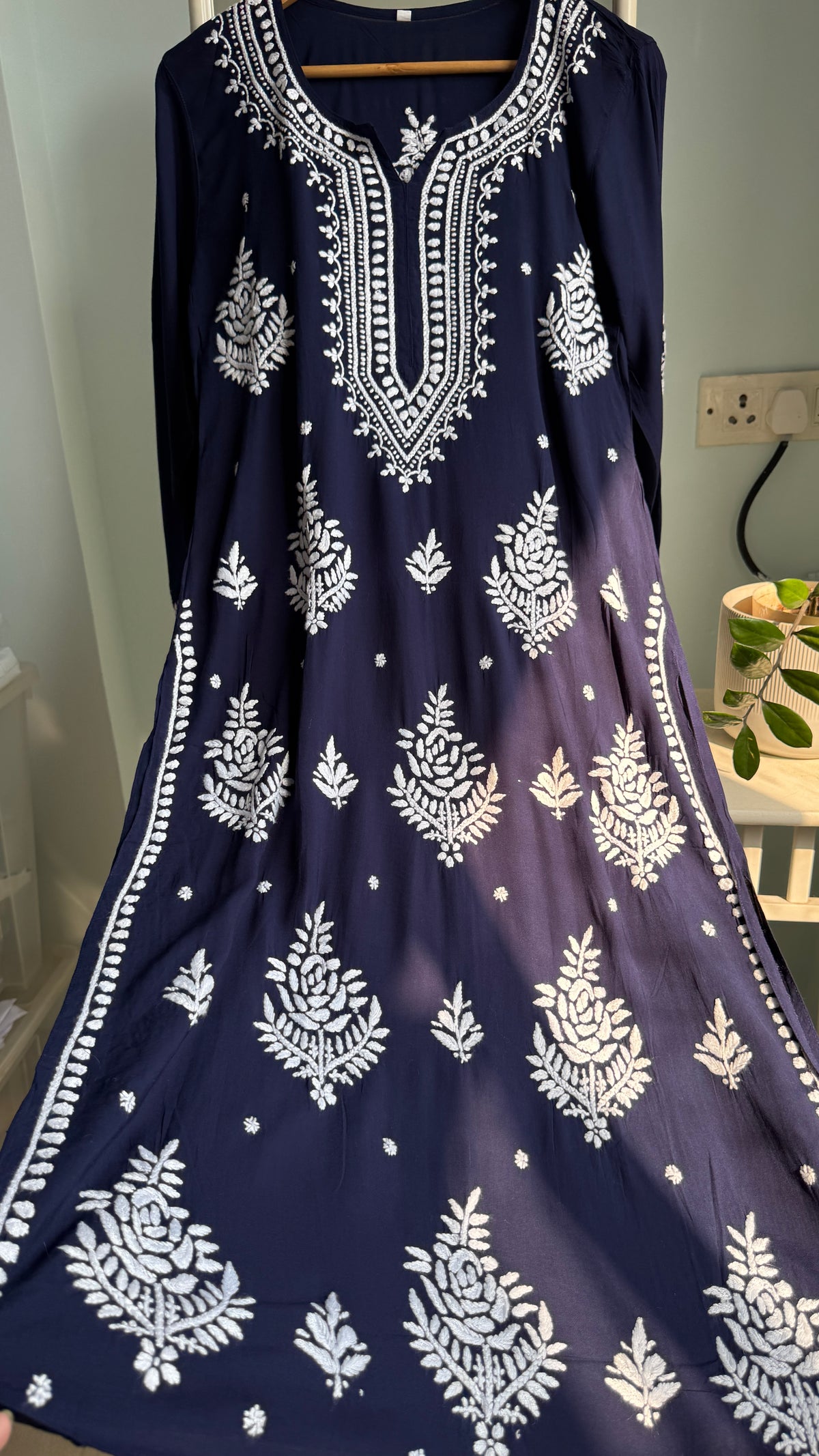 Modal Cotton Chikankari straight Palazzo Set - Navy Blue