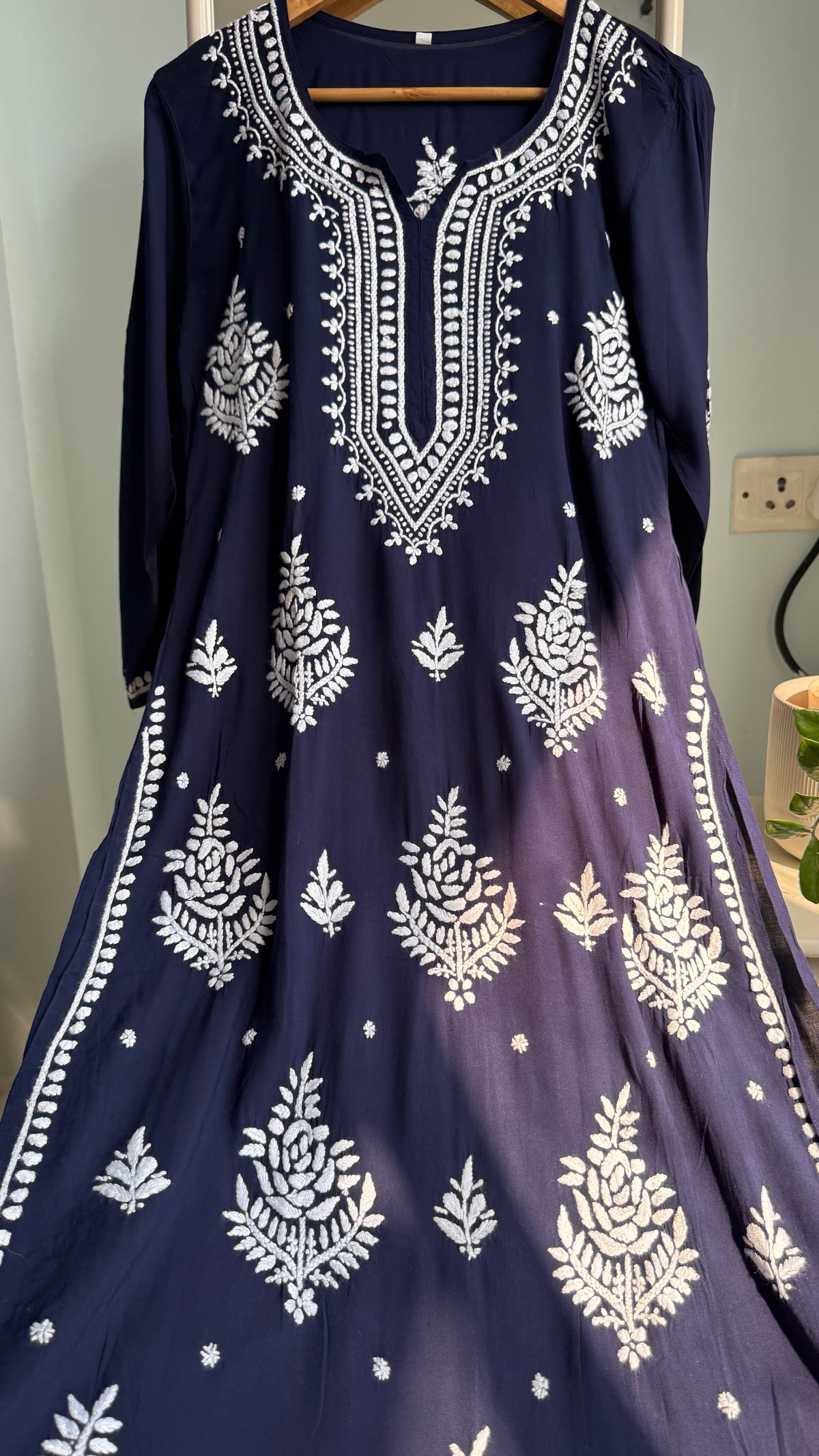 Modal Cotton Chikankari straight Palazzo Set - Navy Blue
