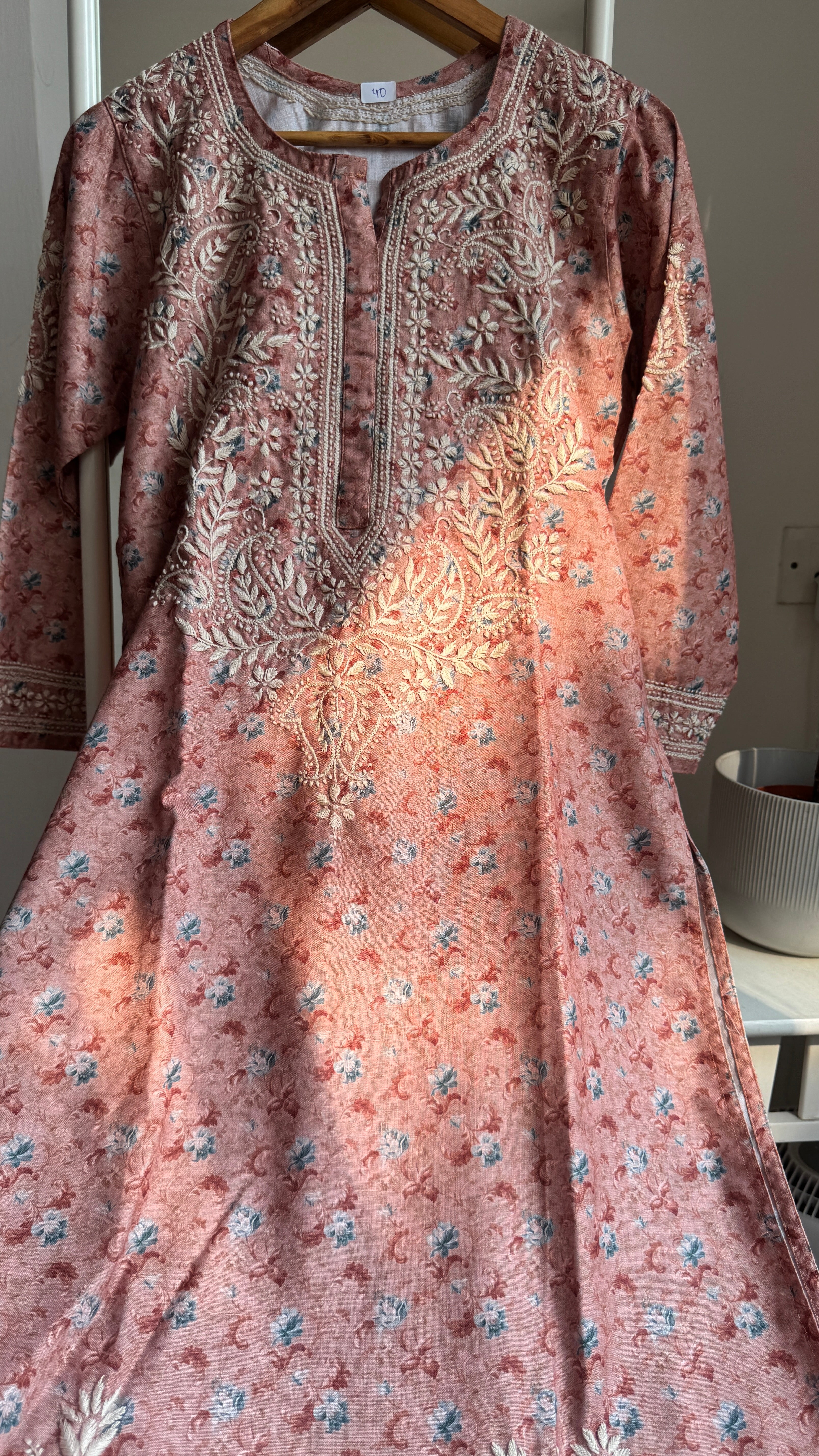Thick Cotton Printed Chikankari Kurti - Brown