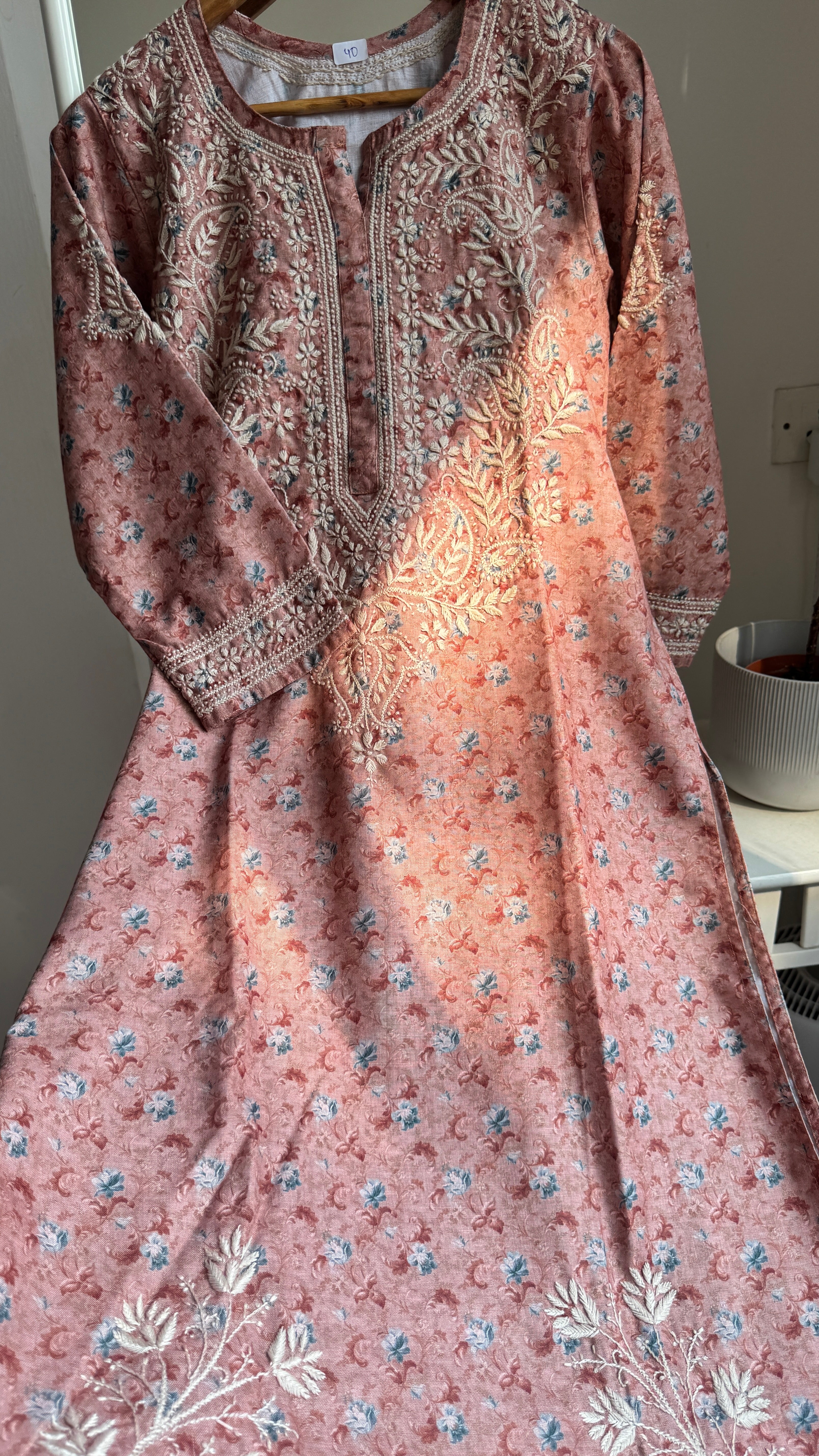 Thick Cotton Printed Chikankari Kurti - Brown