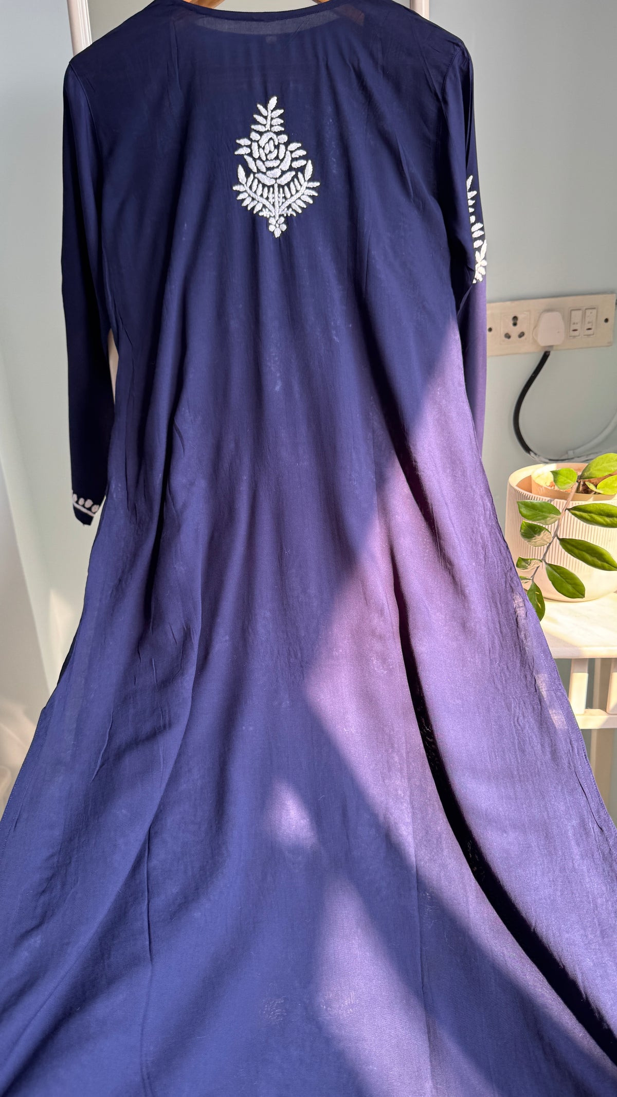 Modal Cotton Chikankari straight Palazzo Set - Navy Blue