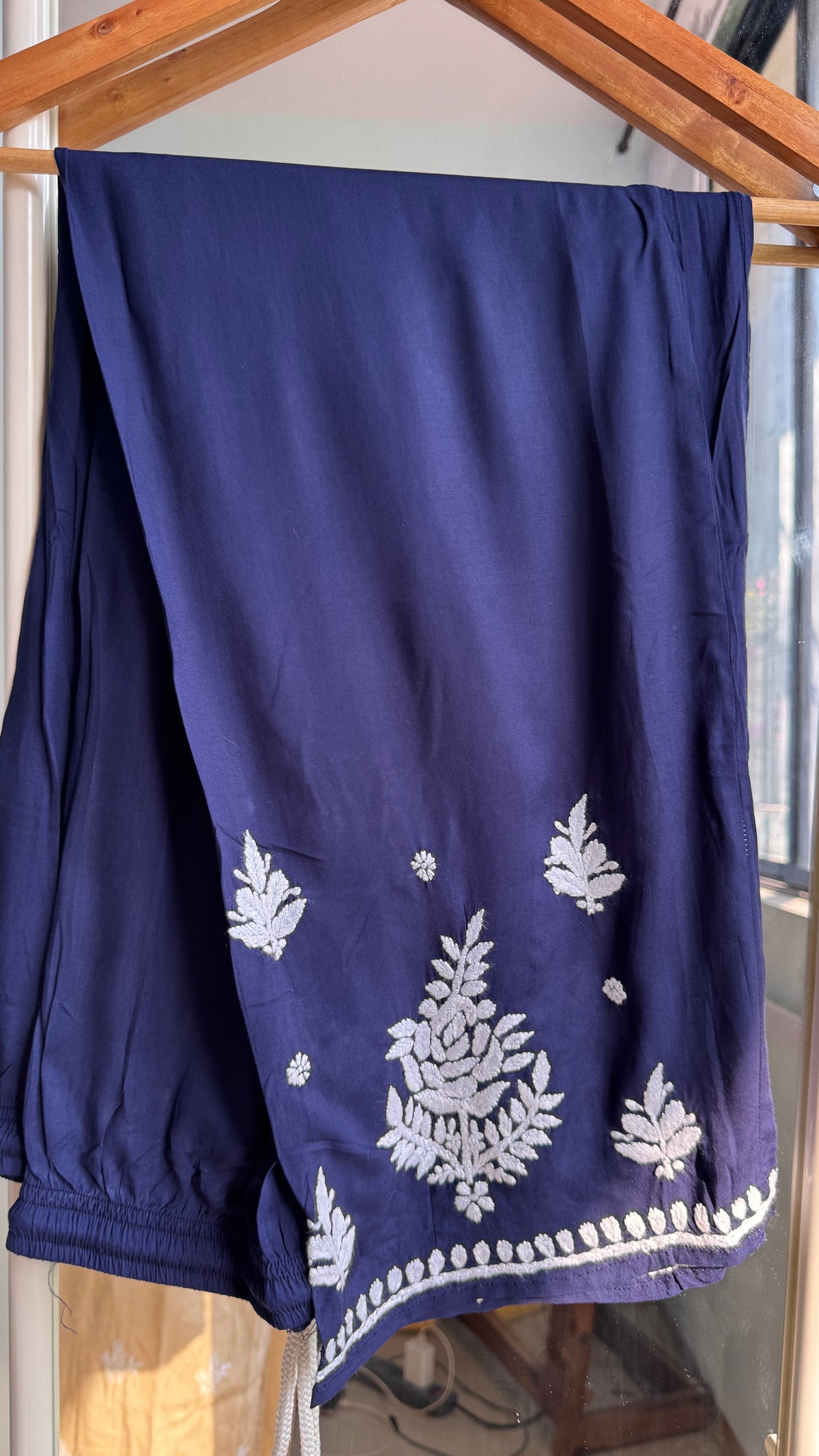 Modal Cotton Chikankari straight Palazzo Set - Navy Blue